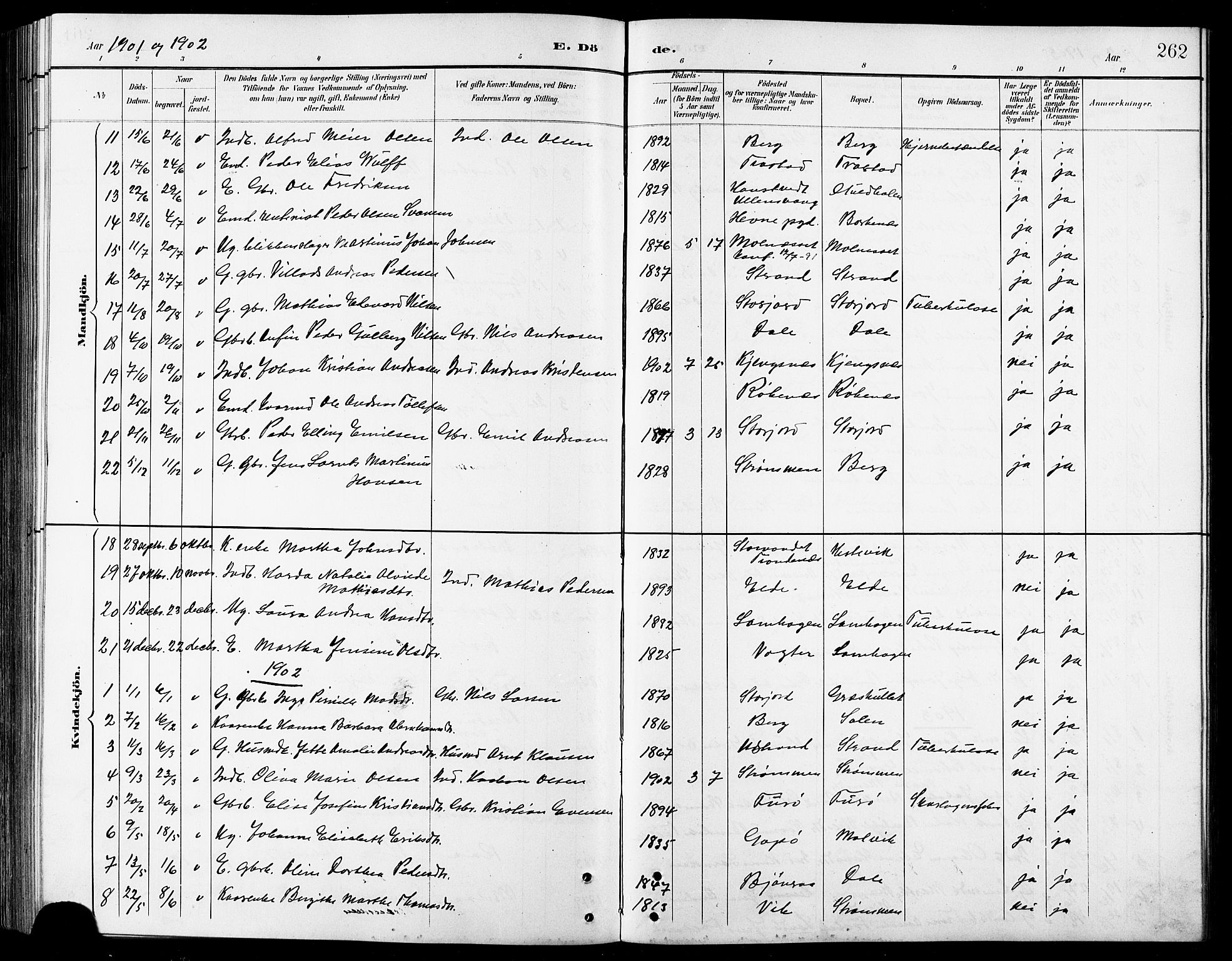 Kvæfjord sokneprestkontor, AV/SATØ-S-1323/G/Ga/Gab/L0005klokker: Parish register (copy) no. 5, 1886-1911, p. 262