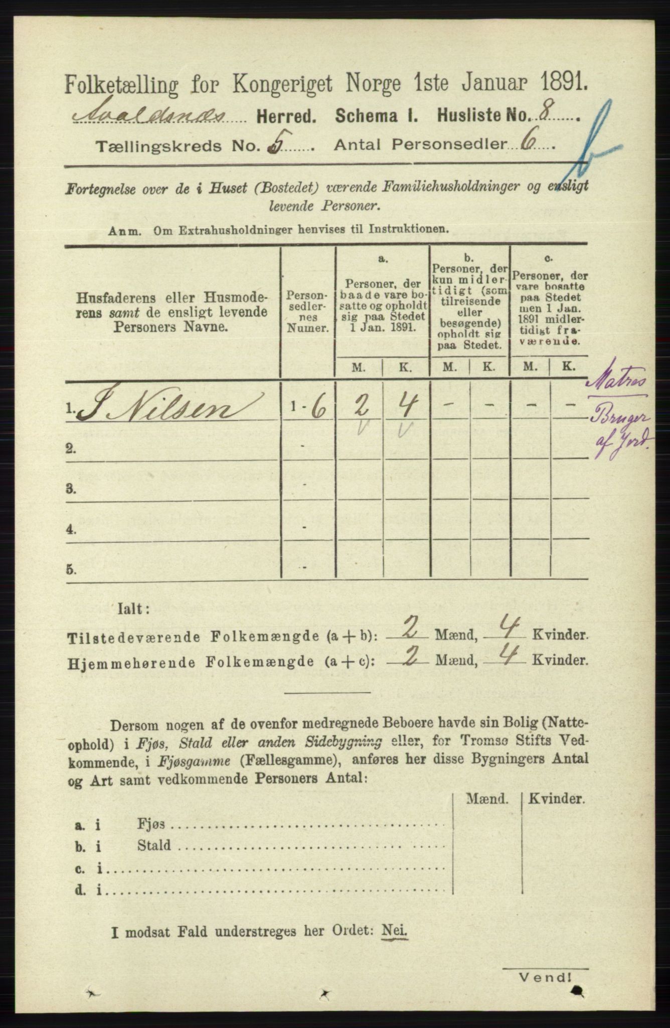 RA, 1891 census for 1147 Avaldsnes, 1891, p. 2996