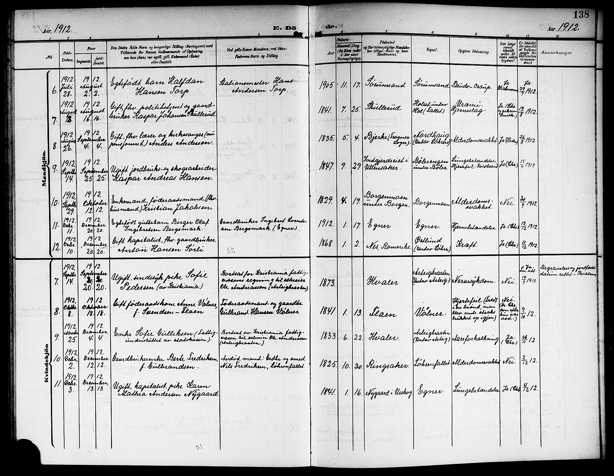 Sørum prestekontor Kirkebøker, AV/SAO-A-10303/G/Ga/L0007: Parish register (copy) no. I 7, 1907-1917, p. 138