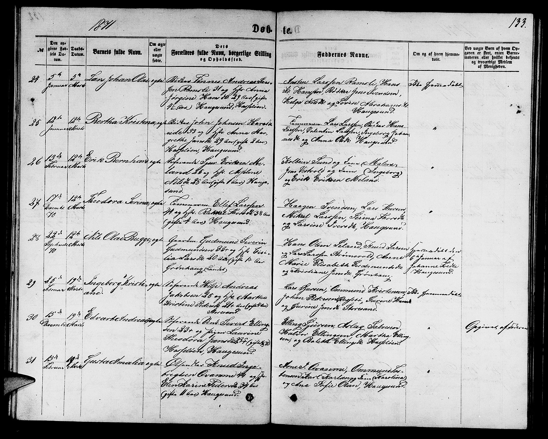 Torvastad sokneprestkontor, AV/SAST-A -101857/H/Ha/Hab/L0007: Parish register (copy) no. B 7, 1866-1873, p. 133