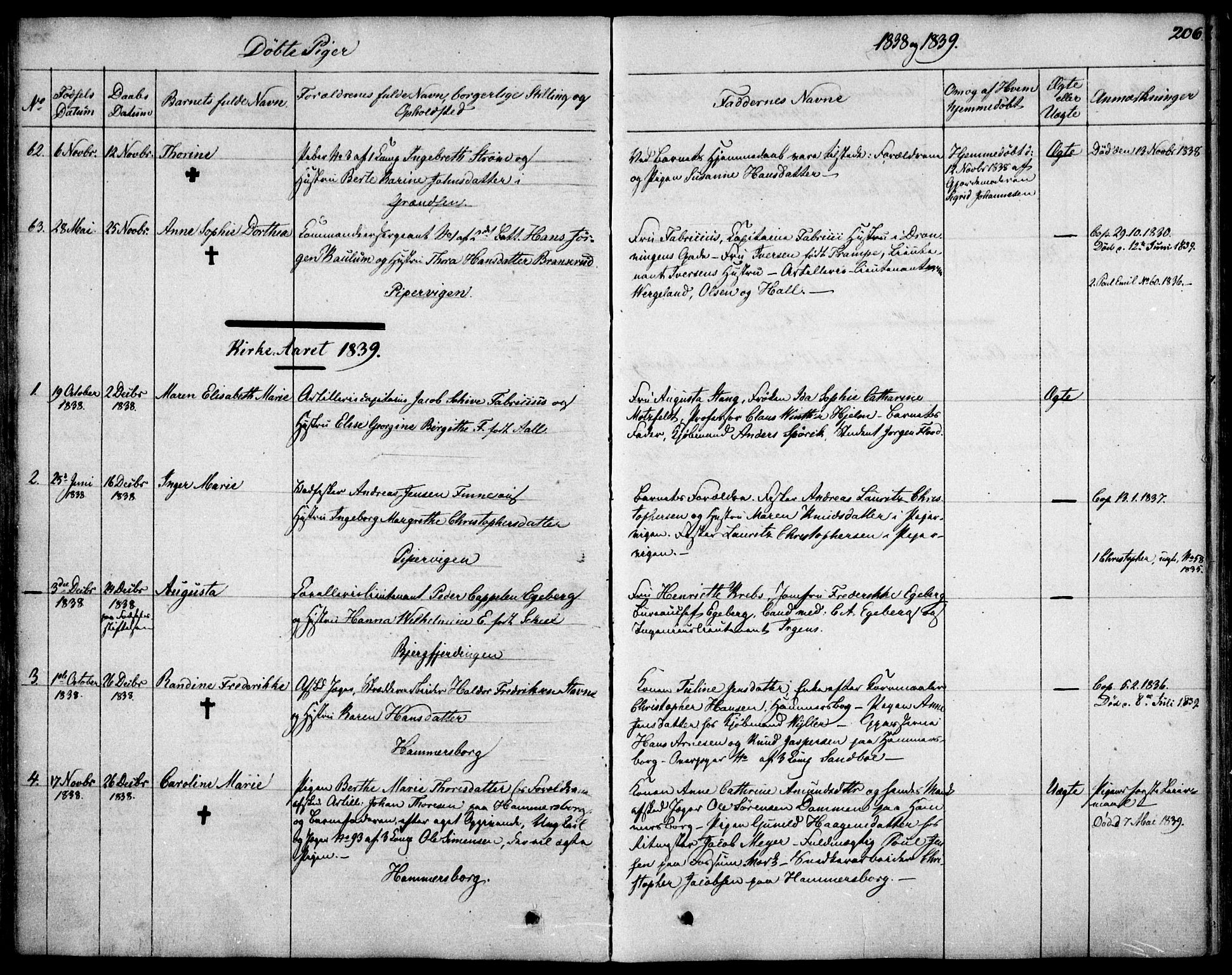 Garnisonsmenigheten Kirkebøker, SAO/A-10846/F/Fa/L0006: Parish register (official) no. 6, 1828-1841, p. 206