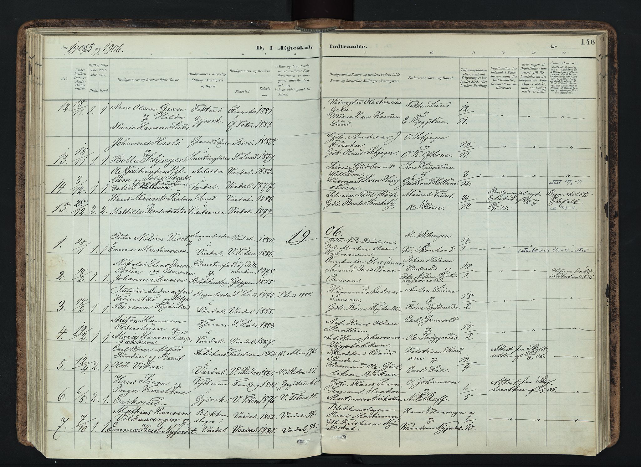 Vardal prestekontor, SAH/PREST-100/H/Ha/Haa/L0019: Parish register (official) no. 19, 1893-1907, p. 146