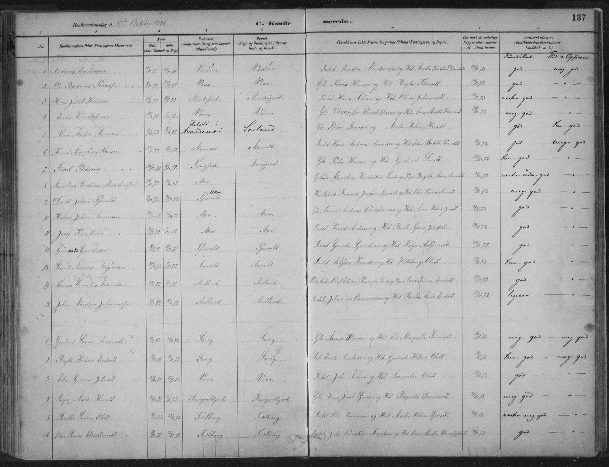 Kopervik sokneprestkontor, SAST/A-101850/H/Ha/Haa/L0004: Parish register (official) no. A 4, 1882-1905, p. 137