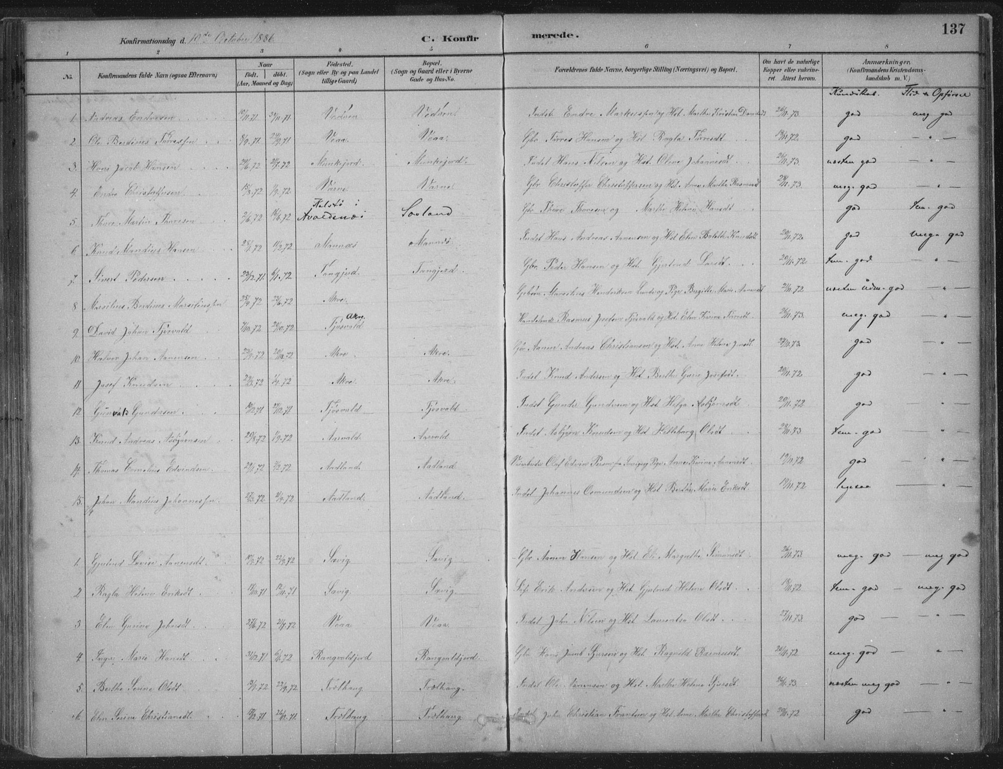 Kopervik sokneprestkontor, AV/SAST-A-101850/H/Ha/Haa/L0004: Parish register (official) no. A 4, 1882-1905, p. 137
