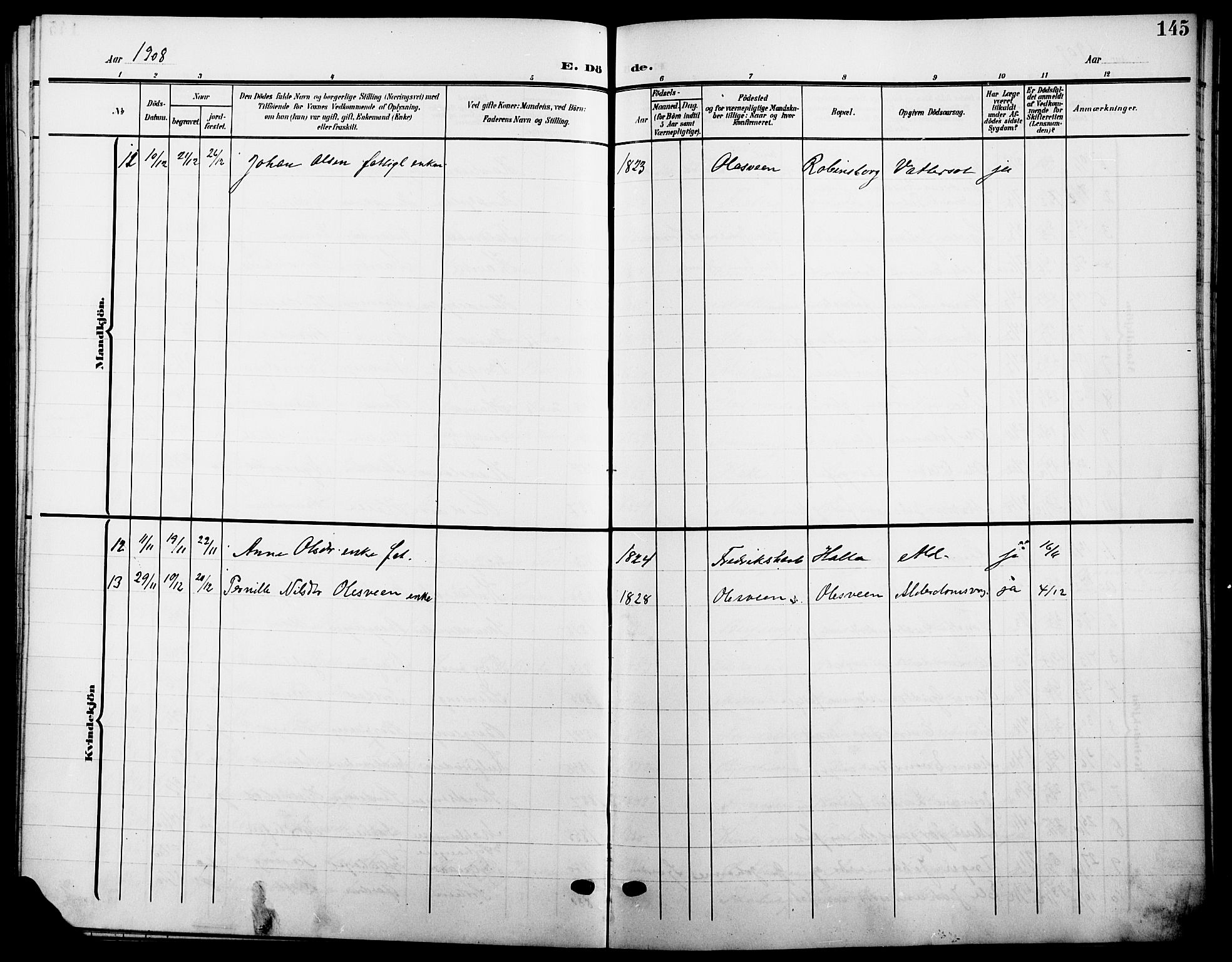 Ringsaker prestekontor, SAH/PREST-014/L/La/L0016: Parish register (copy) no. 16, 1905-1920, p. 145