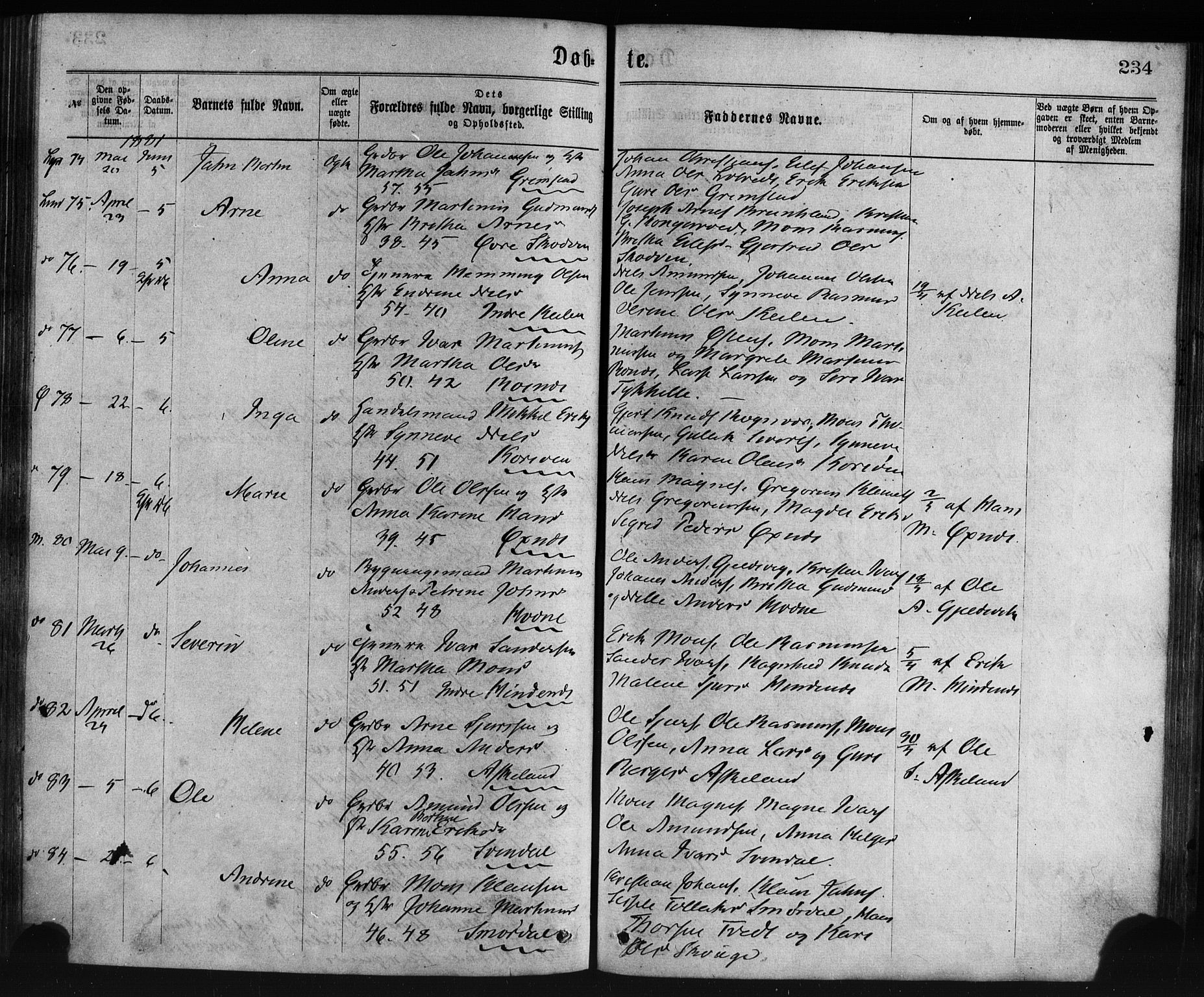 Lindås Sokneprestembete, SAB/A-76701/H/Haa: Parish register (official) no. A 18, 1869-1885, p. 234