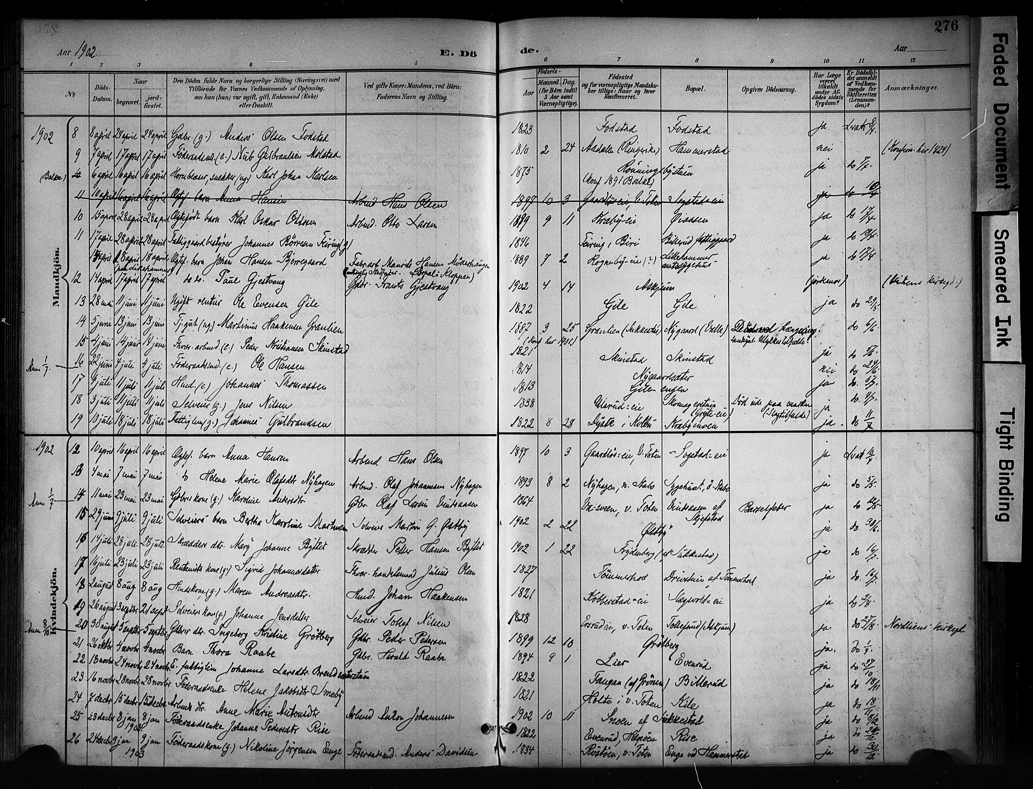 Østre Toten prestekontor, SAH/PREST-104/H/Ha/Haa/L0008: Parish register (official) no. 8, 1897-1909, p. 276