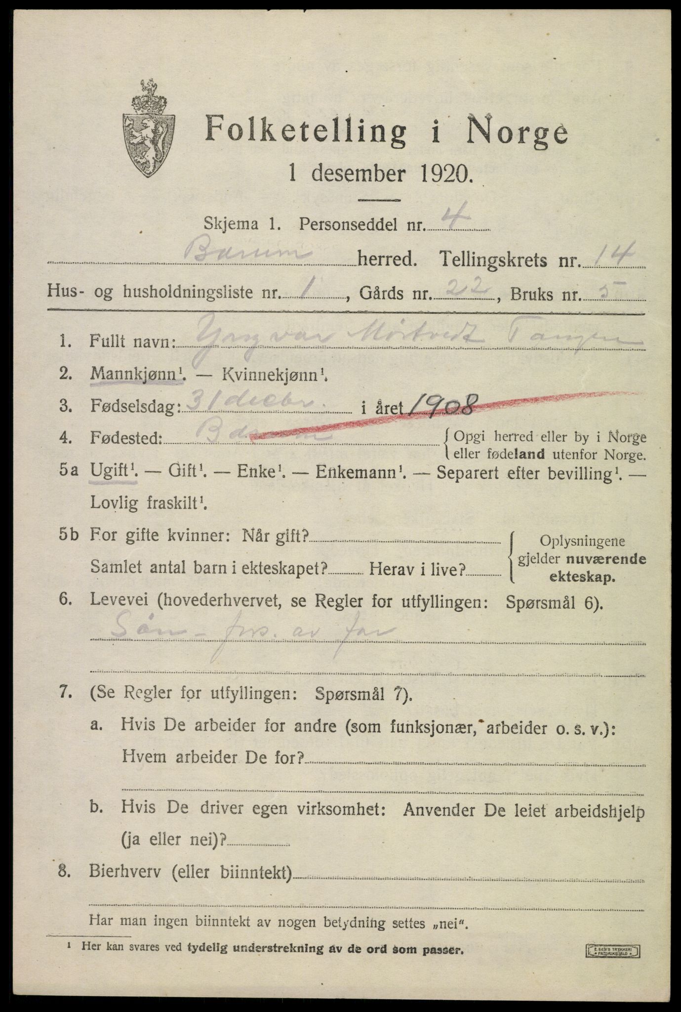 SAO, 1920 census for Bærum, 1920, p. 41136