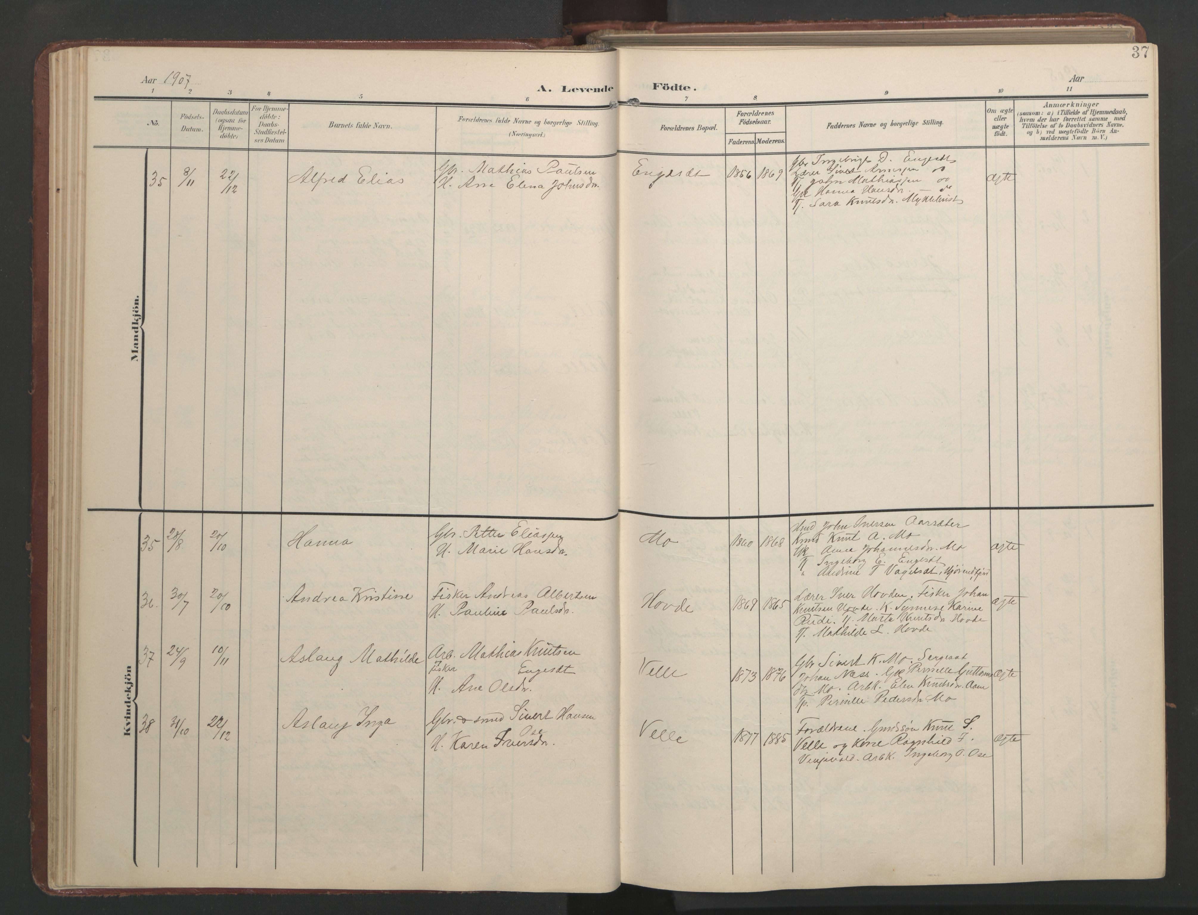 Ministerialprotokoller, klokkerbøker og fødselsregistre - Møre og Romsdal, AV/SAT-A-1454/513/L0190: Parish register (copy) no. 513C04, 1904-1926, p. 37