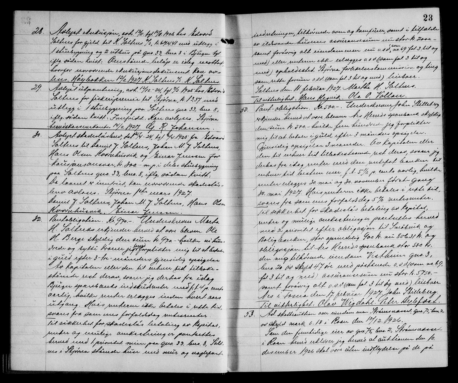 Fosen sorenskriveri, AV/SAT-A-1107/1/2/2C/L0064: Mortgage book no. 55, 1927-1930, p. 23