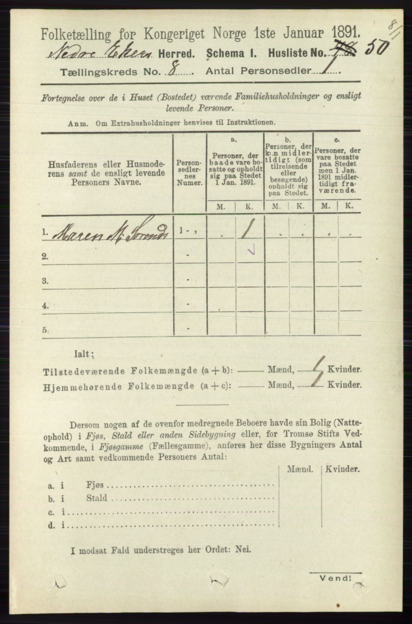 RA, 1891 census for 0625 Nedre Eiker, 1891, p. 3946