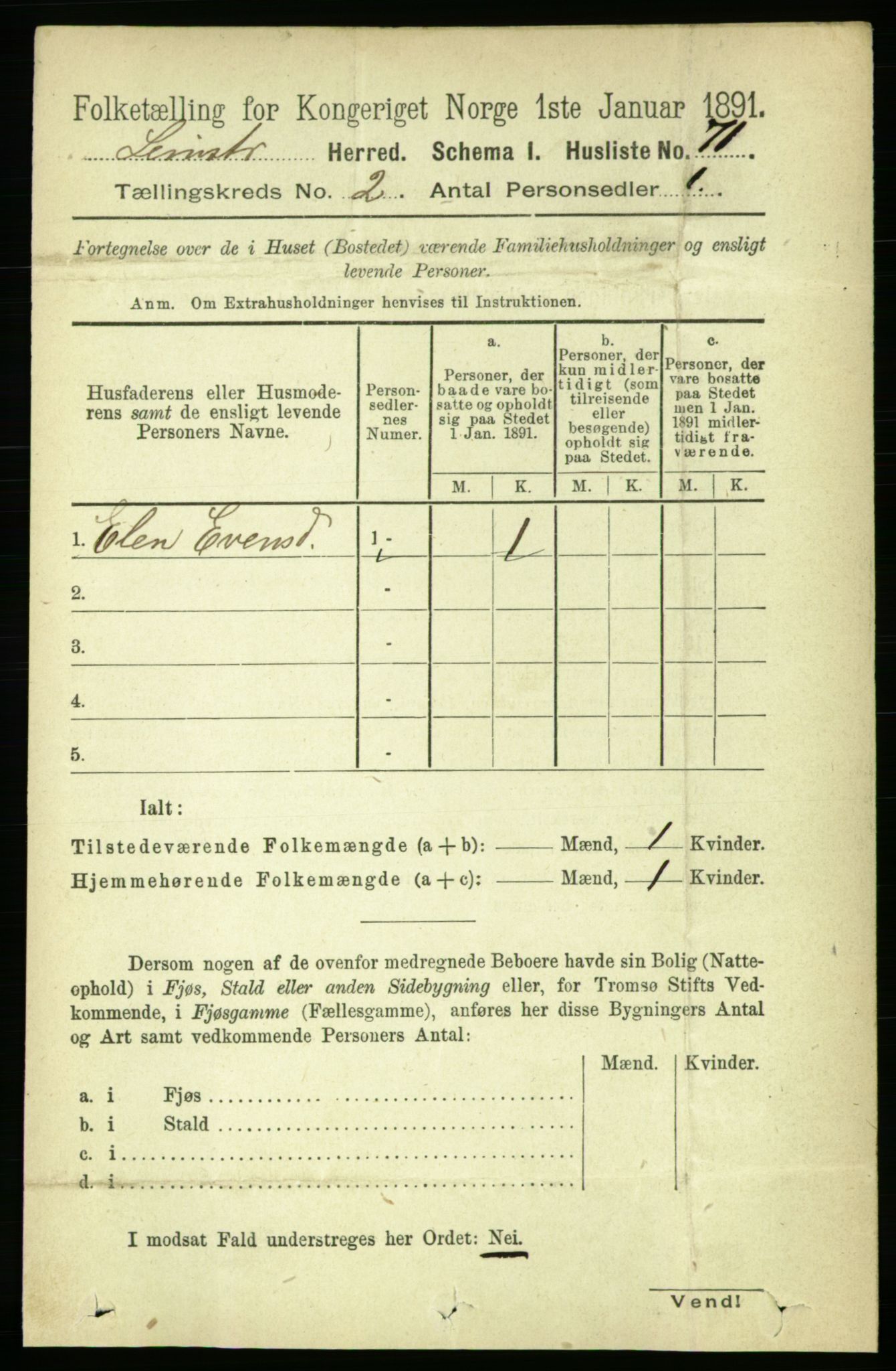 RA, 1891 census for 1654 Leinstrand, 1891, p. 491