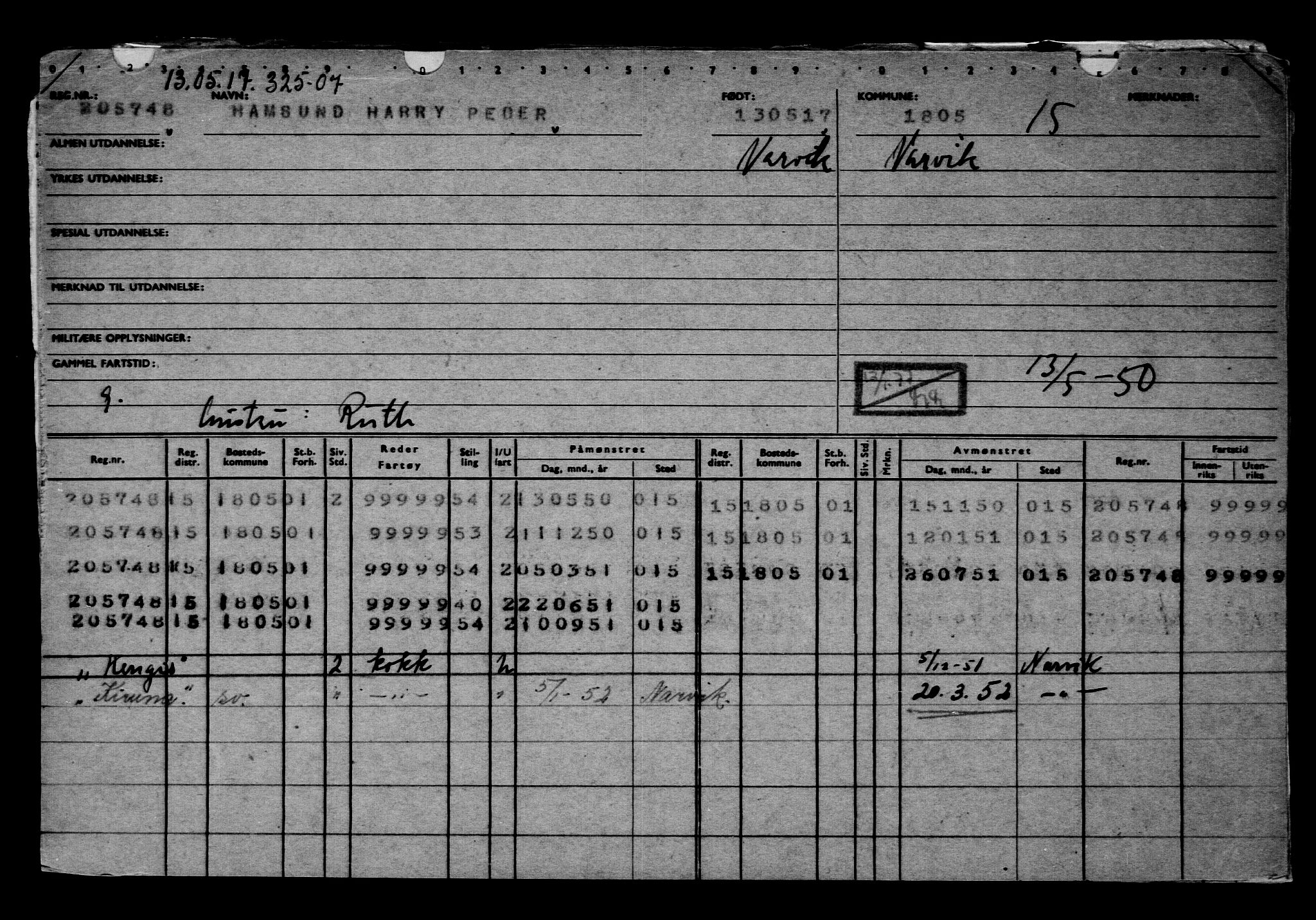 Direktoratet for sjømenn, AV/RA-S-3545/G/Gb/L0148: Hovedkort, 1917, p. 495