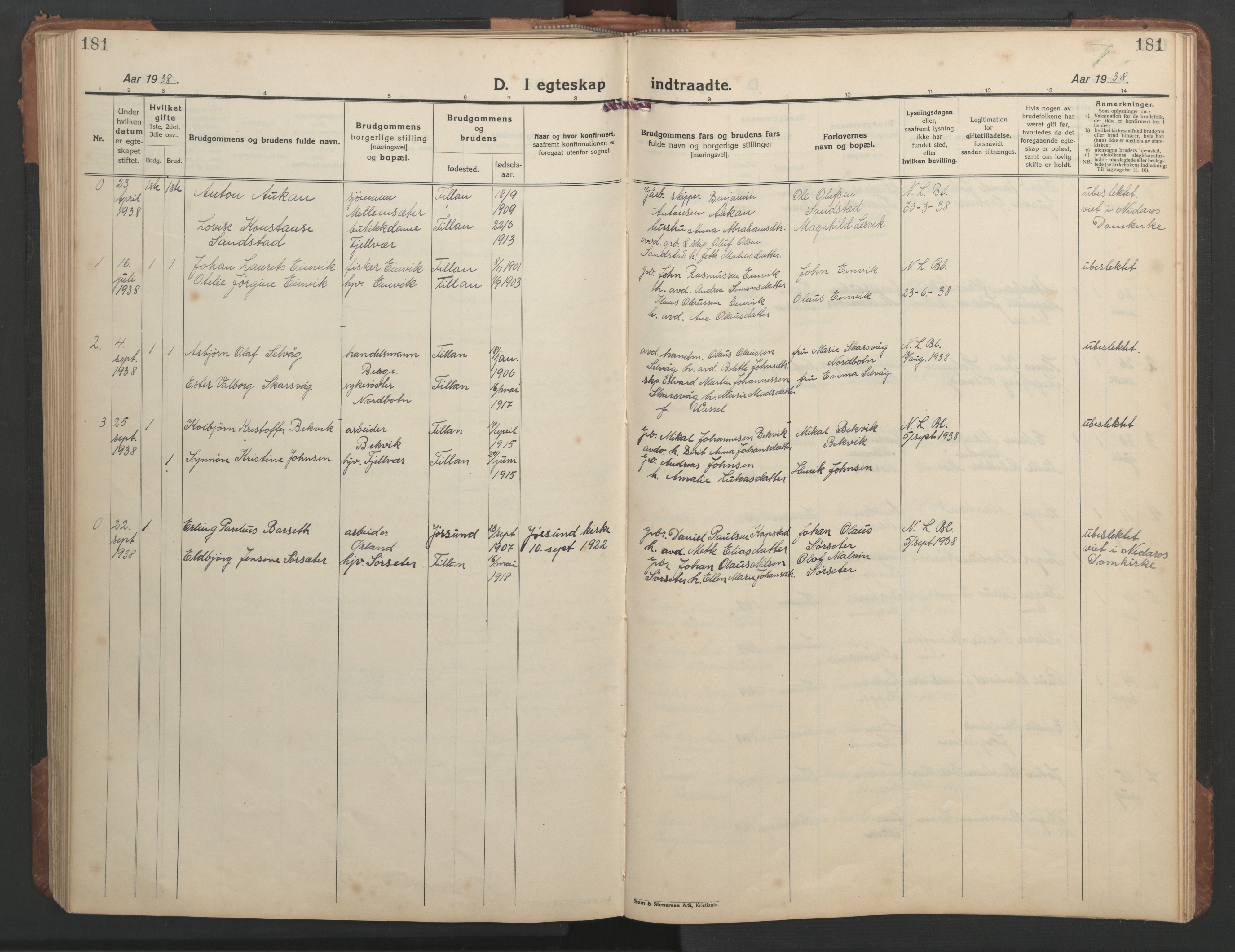 Ministerialprotokoller, klokkerbøker og fødselsregistre - Sør-Trøndelag, SAT/A-1456/638/L0569: Parish register (copy) no. 638C01, 1923-1961, p. 181