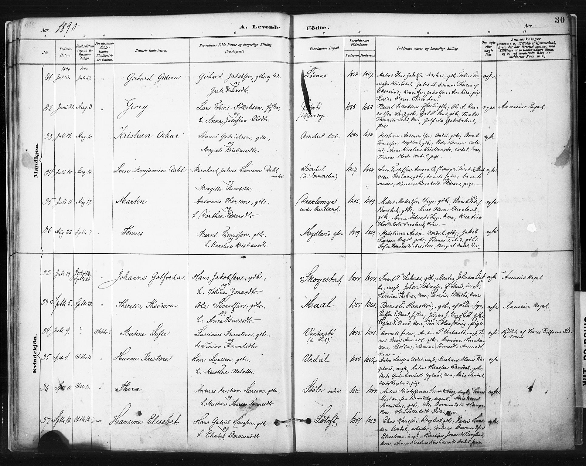 Sokndal sokneprestkontor, AV/SAST-A-101808: Parish register (official) no. A 11.1, 1887-1905, p. 30