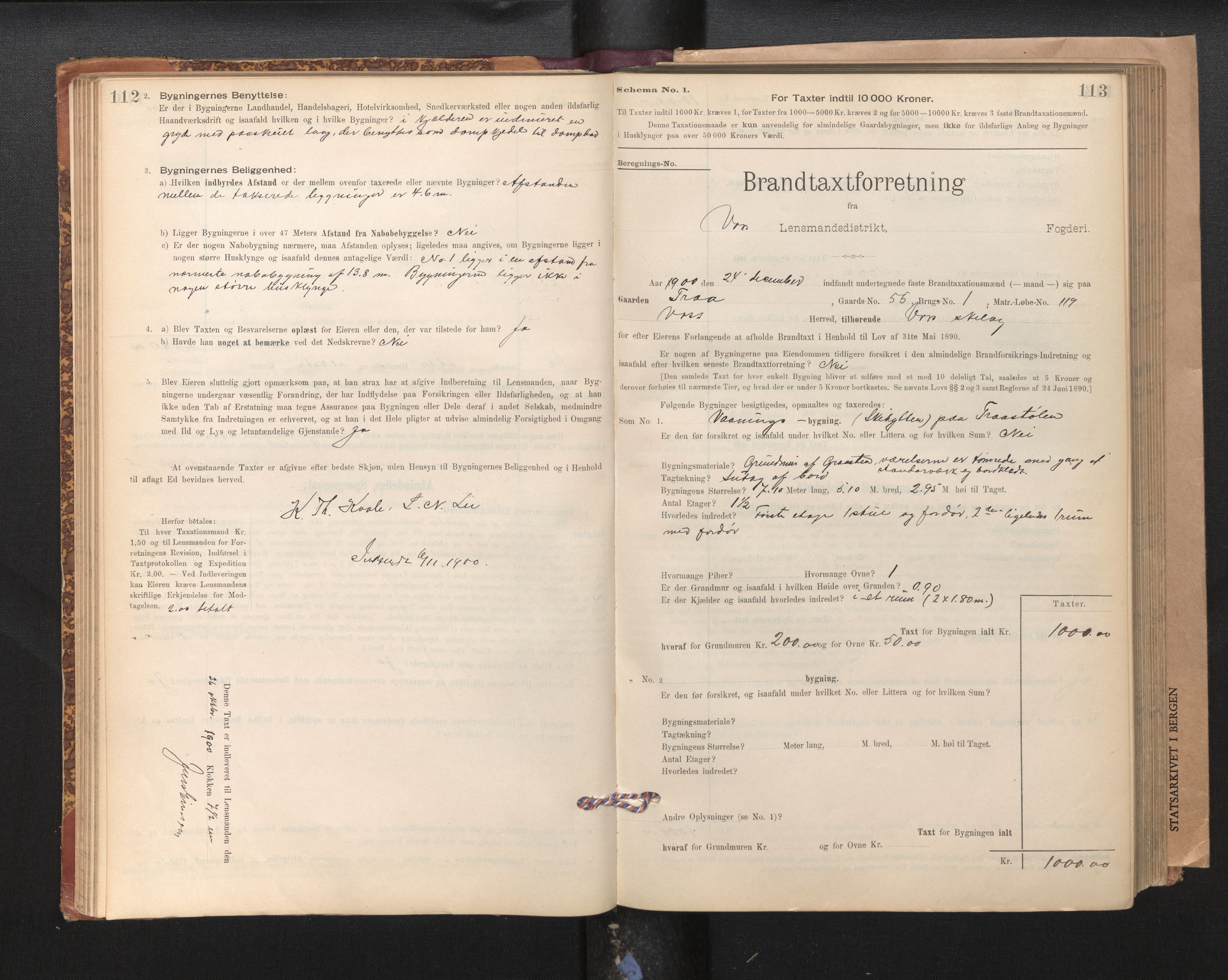 Lensmannen i Voss, SAB/A-35801/0012/L0008: Branntakstprotokoll, skjematakst, 1895-1945, p. 112-113