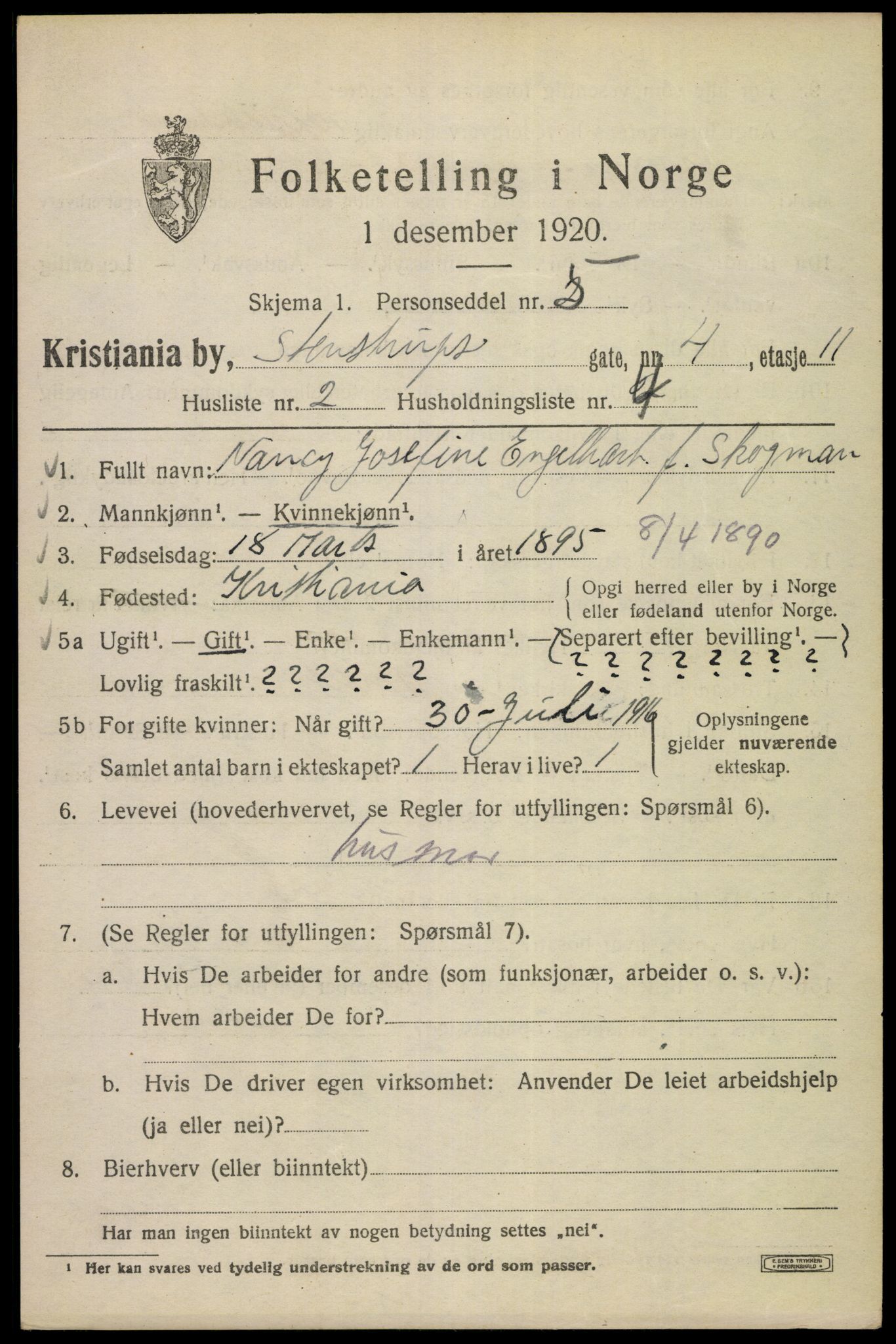 SAO, 1920 census for Kristiania, 1920, p. 537739