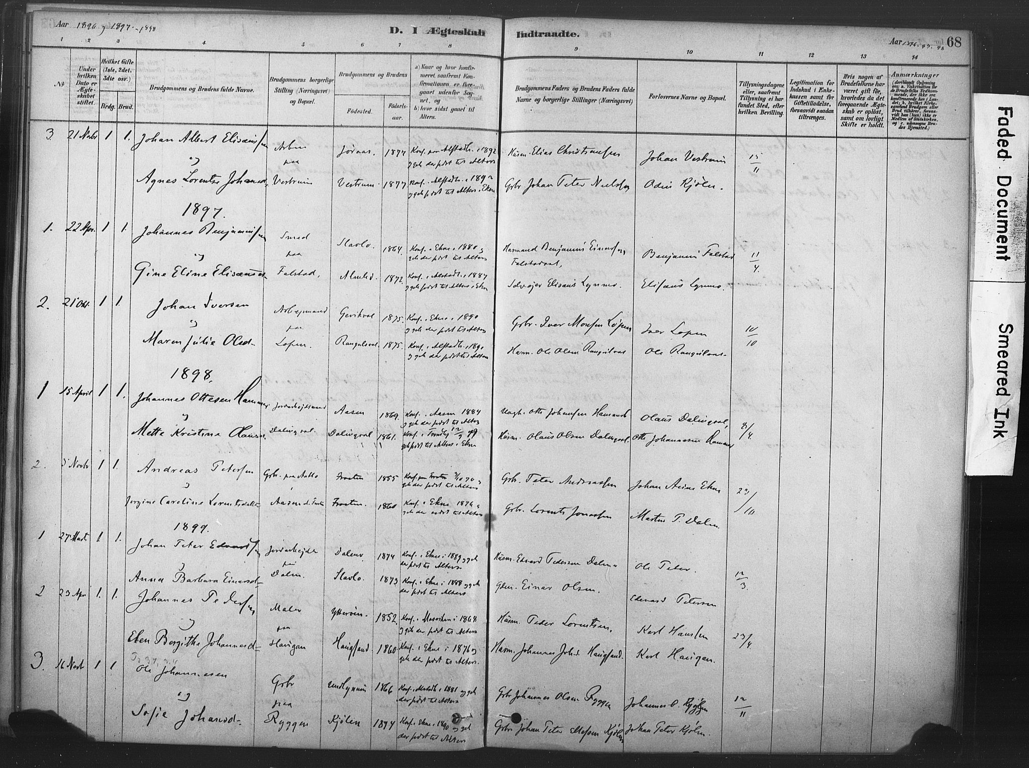 Ministerialprotokoller, klokkerbøker og fødselsregistre - Nord-Trøndelag, AV/SAT-A-1458/719/L0178: Parish register (official) no. 719A01, 1878-1900, p. 68