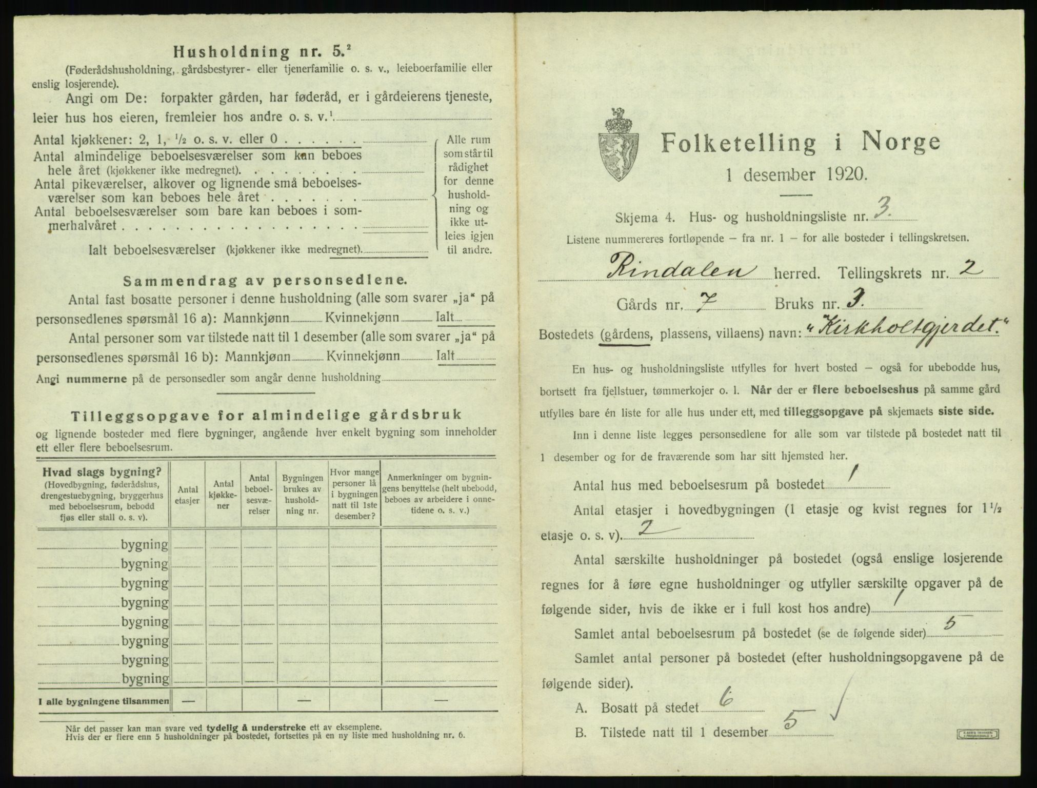 SAT, 1920 census for Rindal, 1920, p. 66