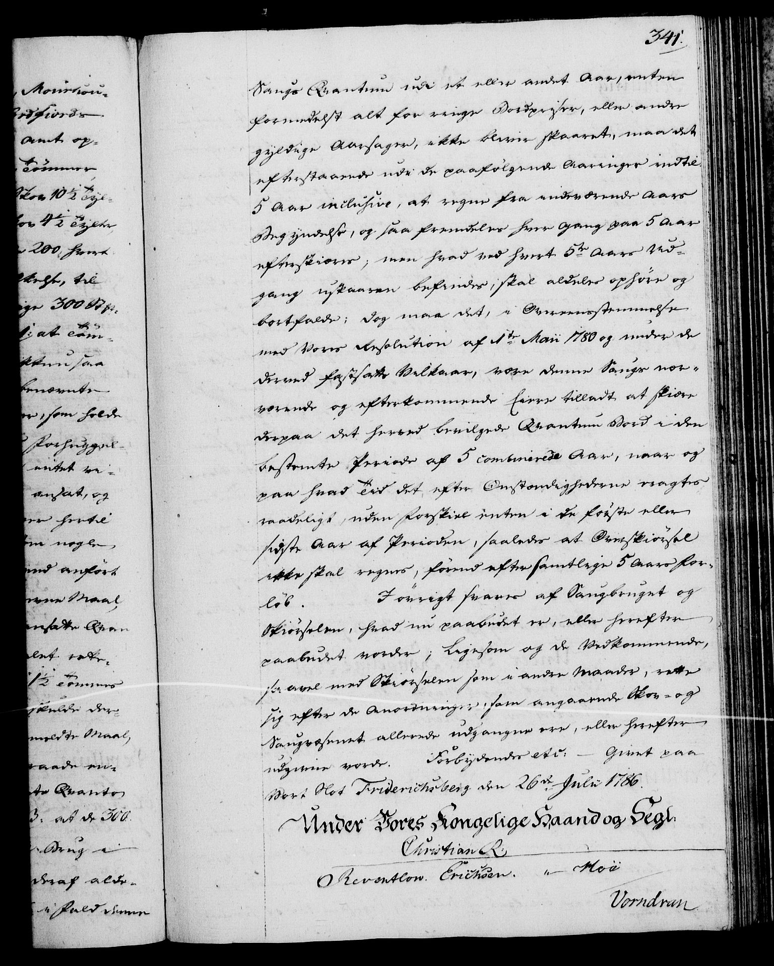 Rentekammeret, Kammerkanselliet, AV/RA-EA-3111/G/Gg/Gga/L0013: Norsk ekspedisjonsprotokoll med register (merket RK 53.13), 1784-1787, p. 341