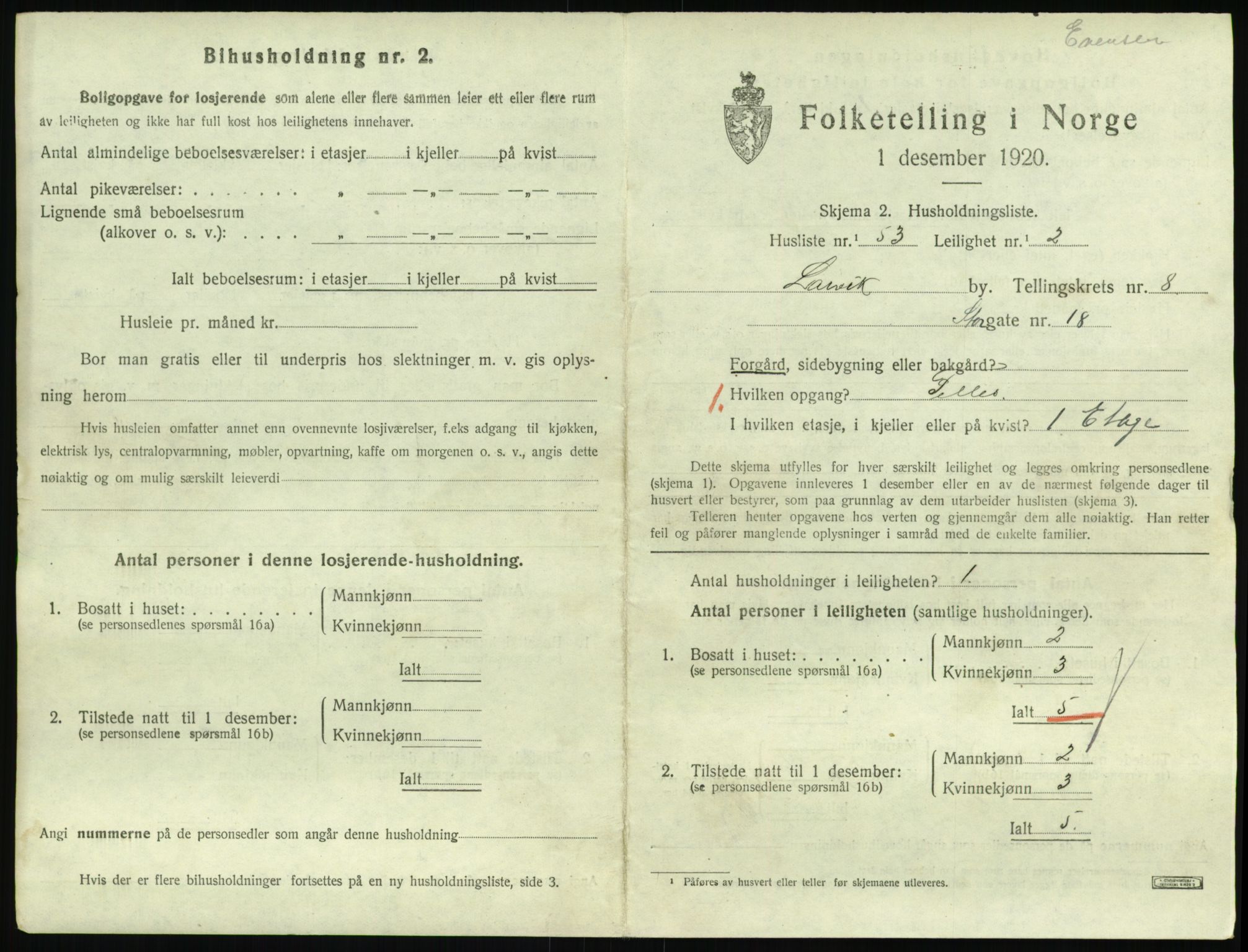 SAKO, 1920 census for Larvik, 1920, p. 6716