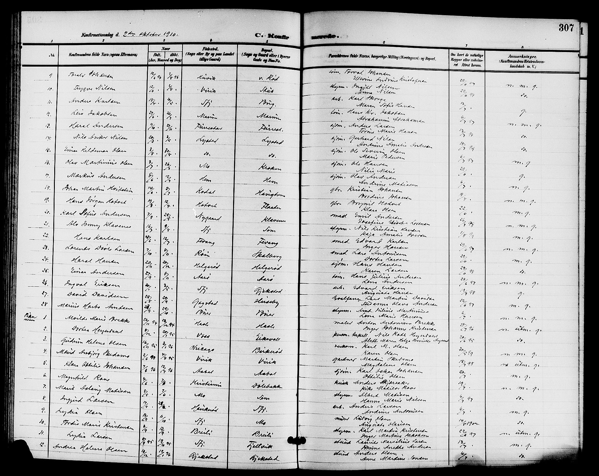 Sandar kirkebøker, AV/SAKO-A-243/G/Ga/L0002: Parish register (copy) no. 2, 1900-1915, p. 307