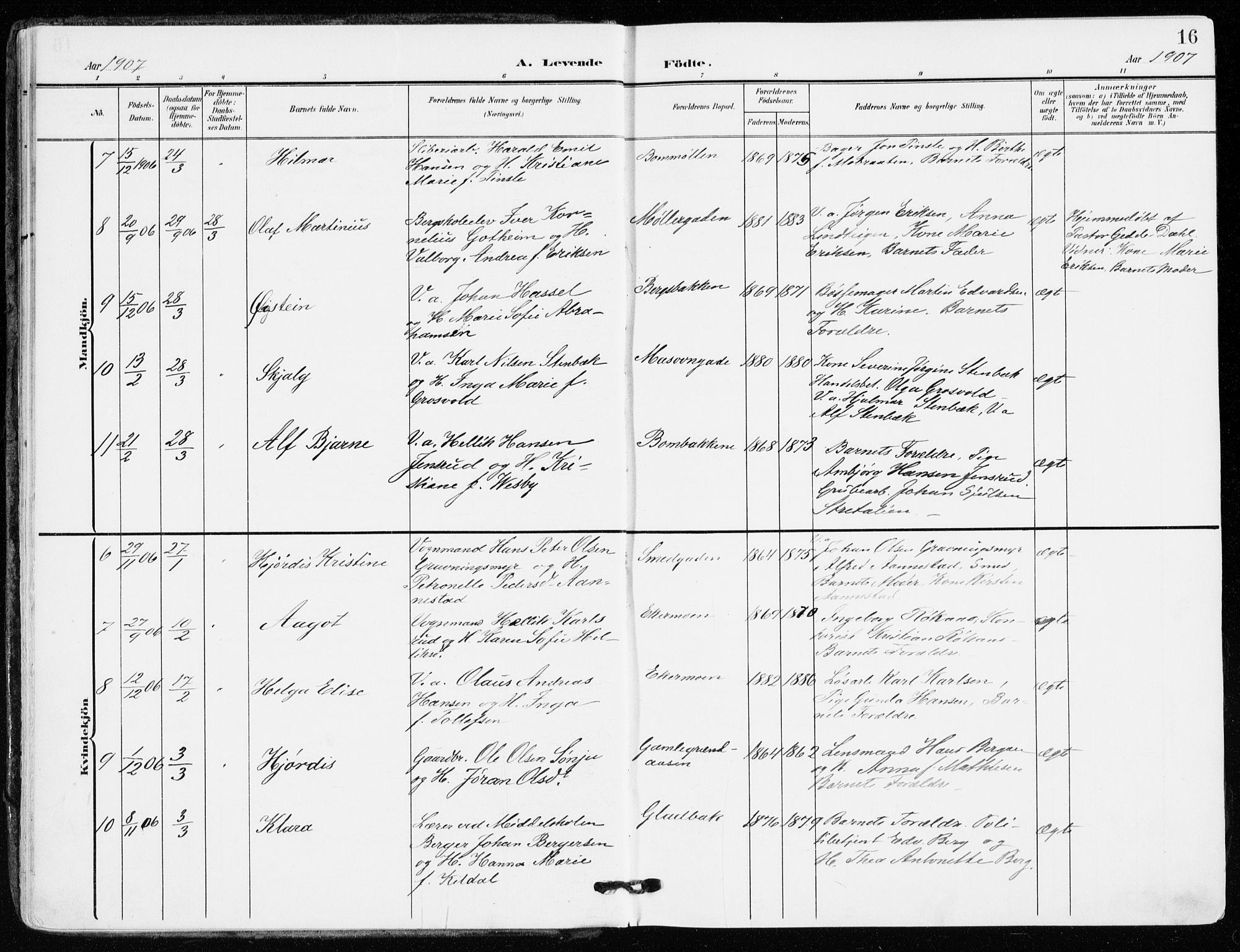 Kongsberg kirkebøker, AV/SAKO-A-22/F/Fb/L0004: Parish register (official) no. II 4, 1906-1918, p. 16