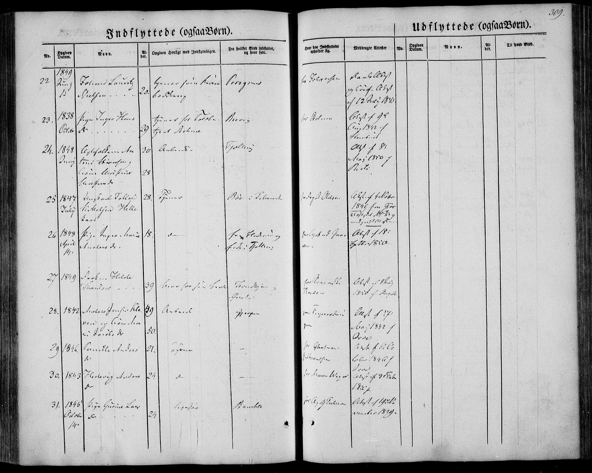 Larvik kirkebøker, AV/SAKO-A-352/F/Fa/L0003: Parish register (official) no. I 3, 1848-1856, p. 309