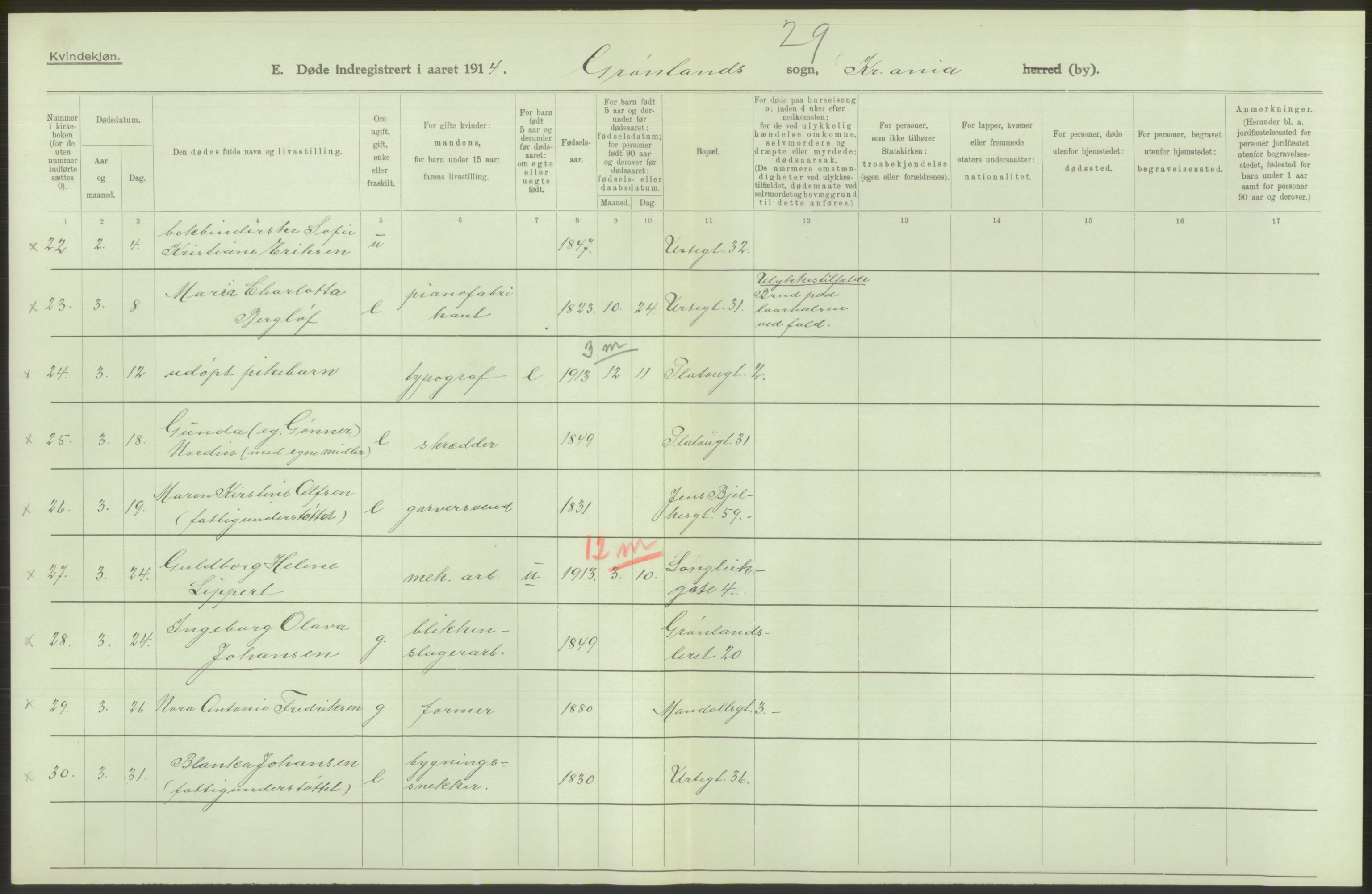 Statistisk sentralbyrå, Sosiodemografiske emner, Befolkning, AV/RA-S-2228/D/Df/Dfb/Dfbd/L0008: Kristiania: Døde, 1914, p. 540