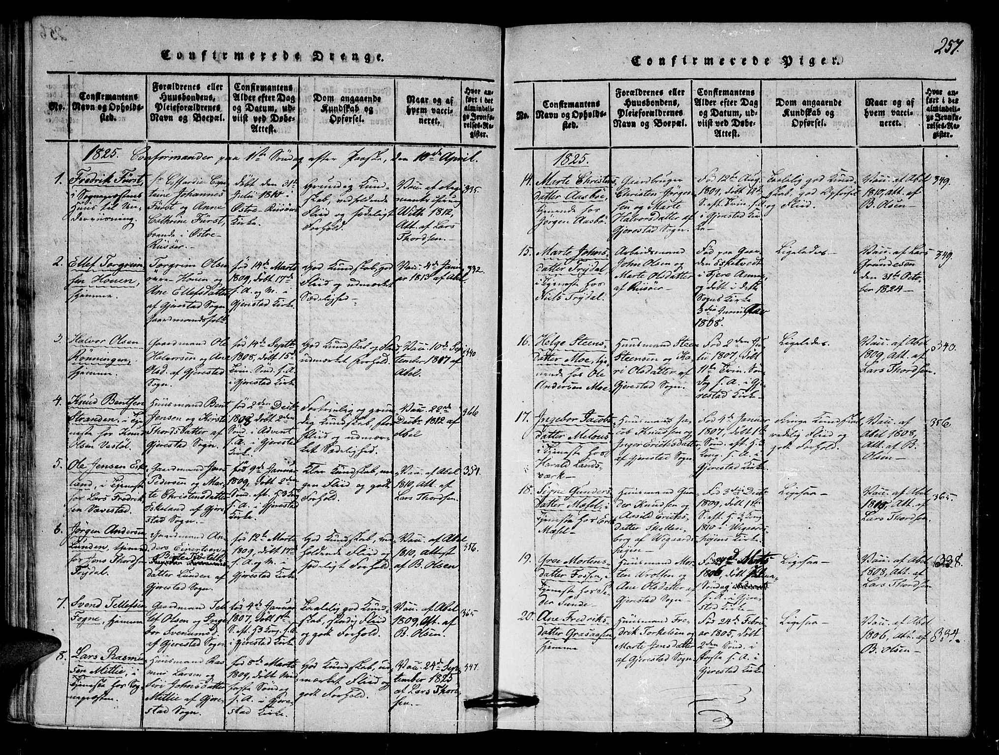 Gjerstad sokneprestkontor, AV/SAK-1111-0014/F/Fa/Faa/L0004: Parish register (official) no. A 4, 1816-1829, p. 257