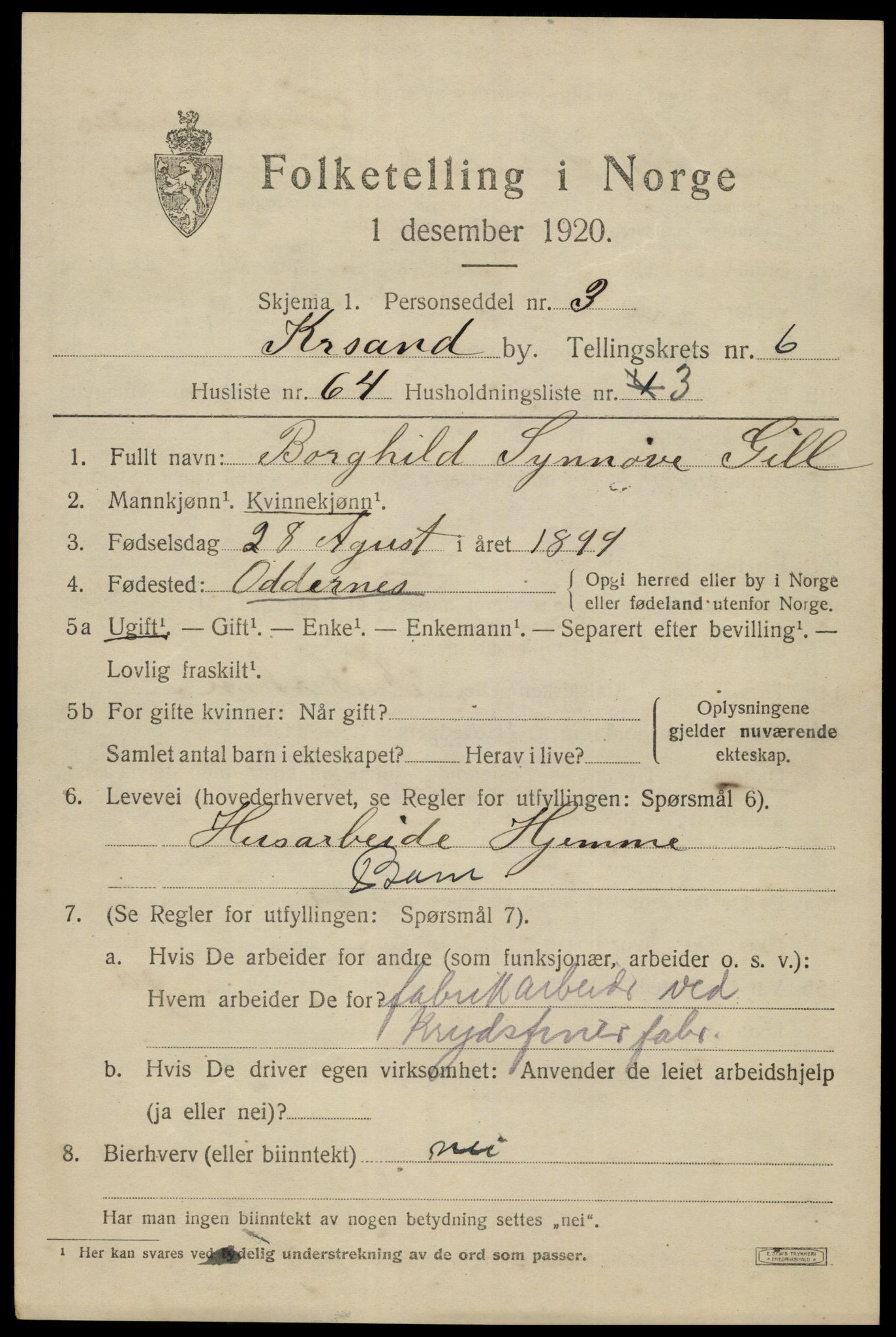 SAK, 1920 census for Kristiansand, 1920, p. 19539