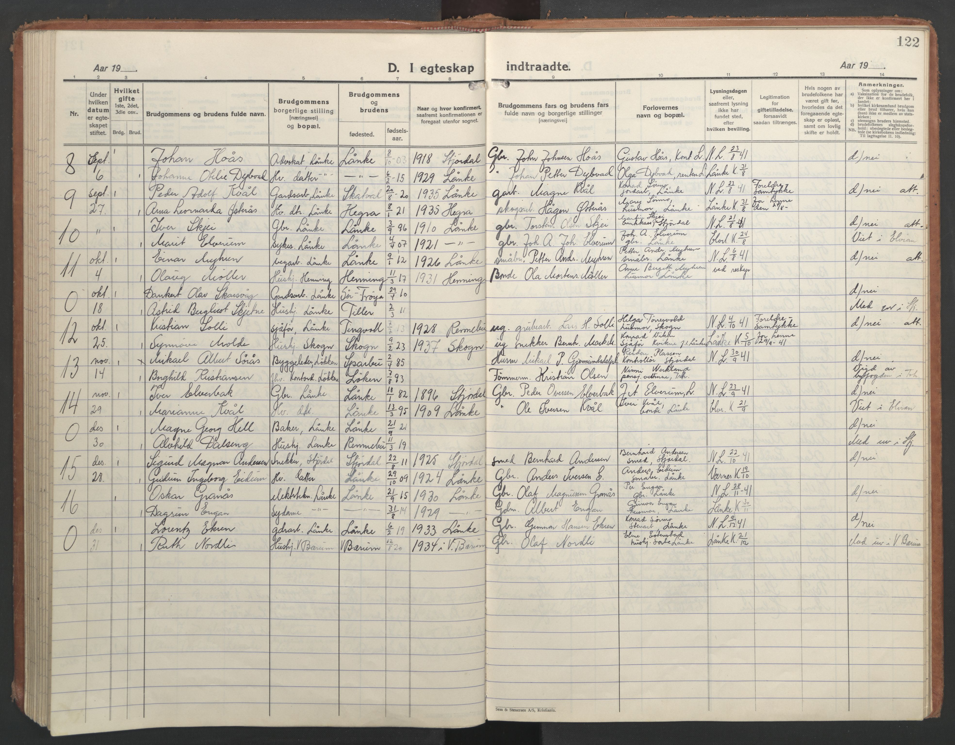Ministerialprotokoller, klokkerbøker og fødselsregistre - Nord-Trøndelag, SAT/A-1458/710/L0097: Parish register (copy) no. 710C02, 1925-1955, p. 122