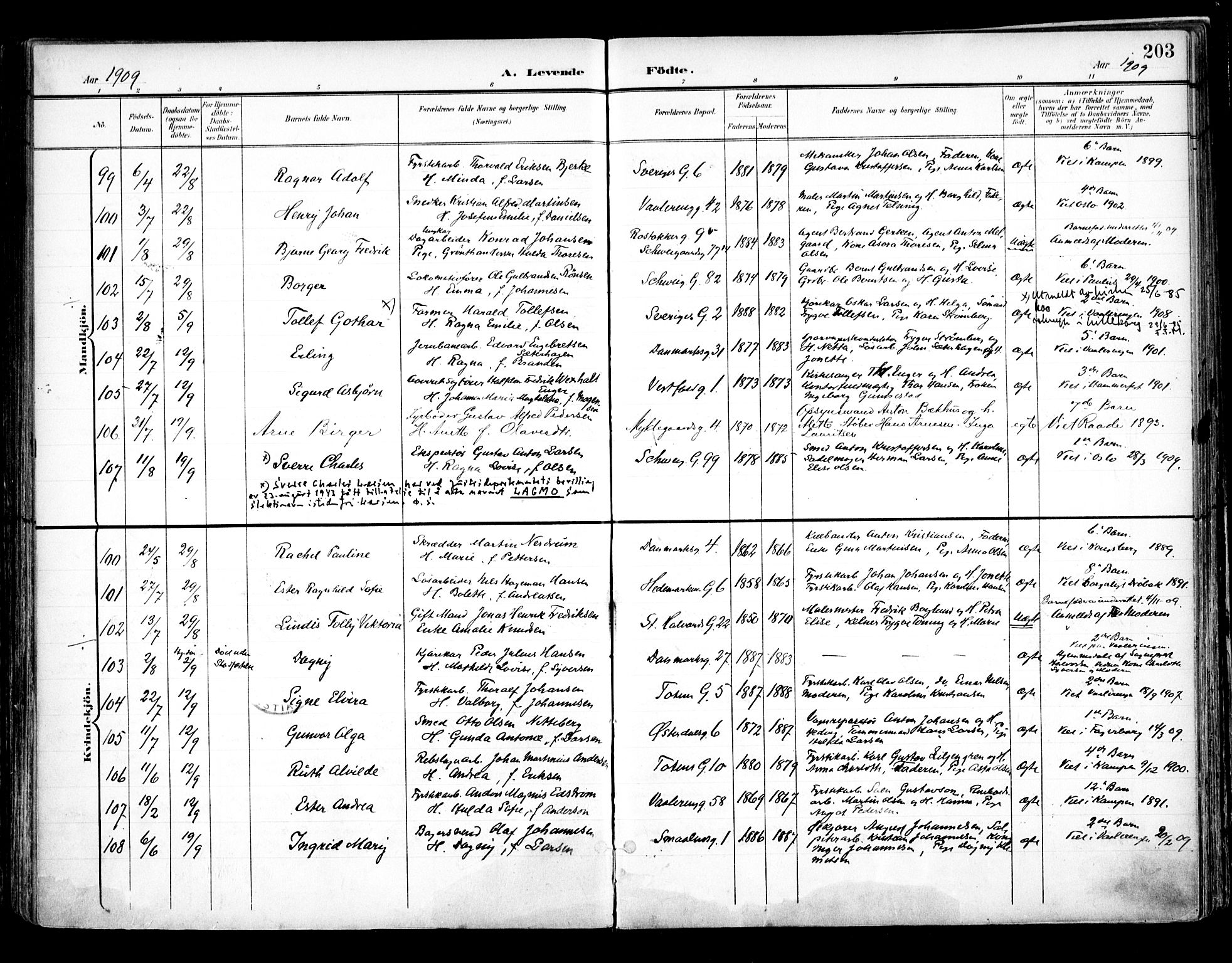 Vålerengen prestekontor Kirkebøker, AV/SAO-A-10878/F/Fa/L0001: Parish register (official) no. 1, 1899-1915, p. 203