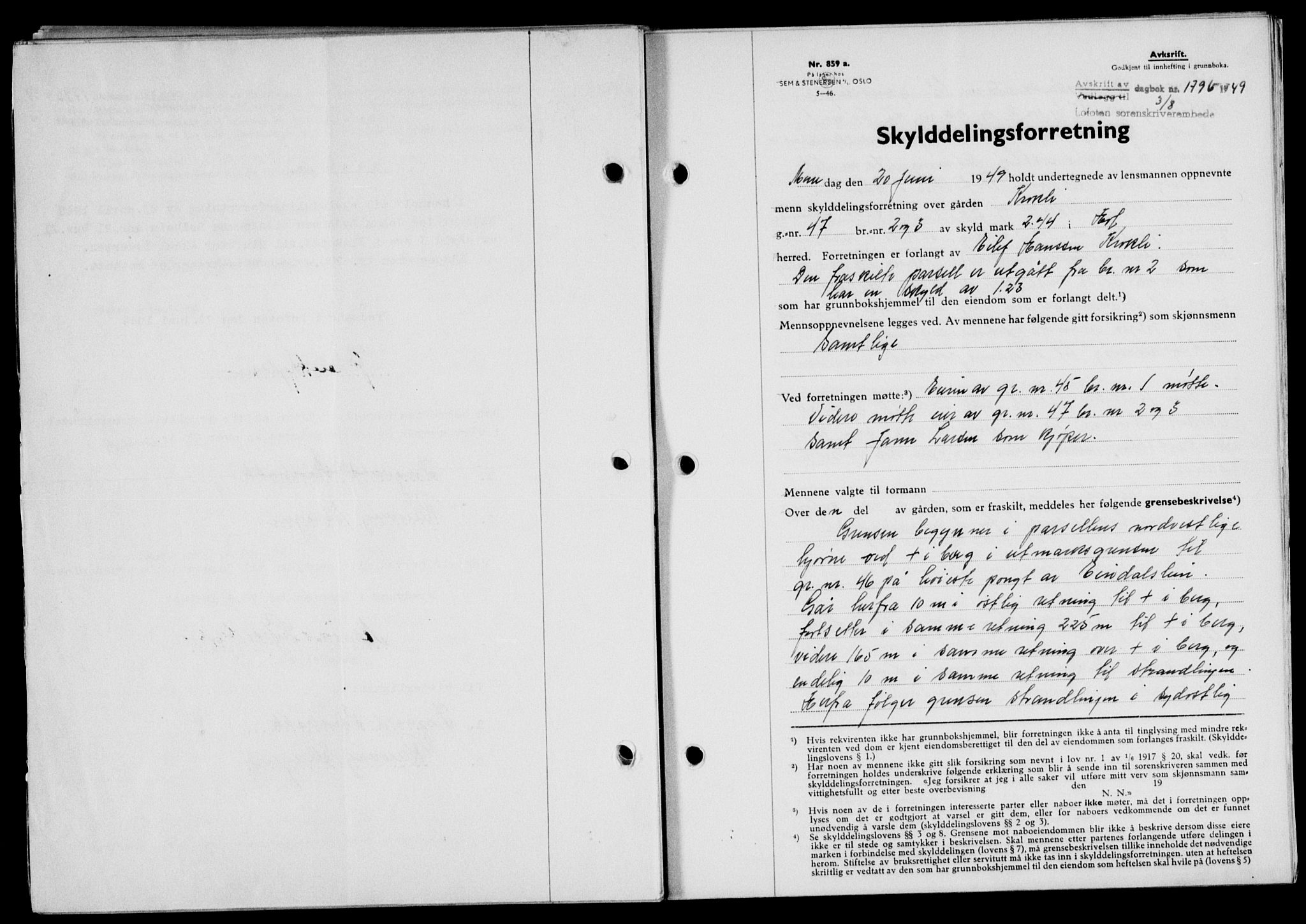 Lofoten sorenskriveri, SAT/A-0017/1/2/2C/L0021a: Mortgage book no. 21a, 1949-1949, Diary no: : 1796/1949