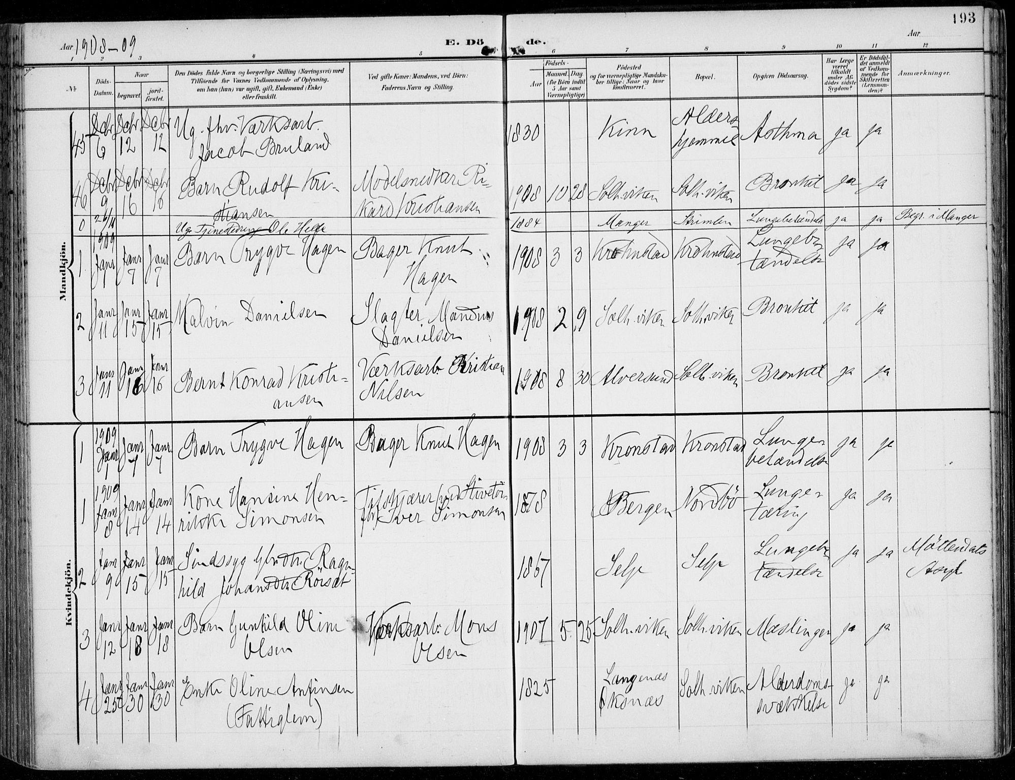 Årstad Sokneprestembete, SAB/A-79301/H/Haa/L0009: Parish register (official) no. C 1, 1902-1918, p. 193