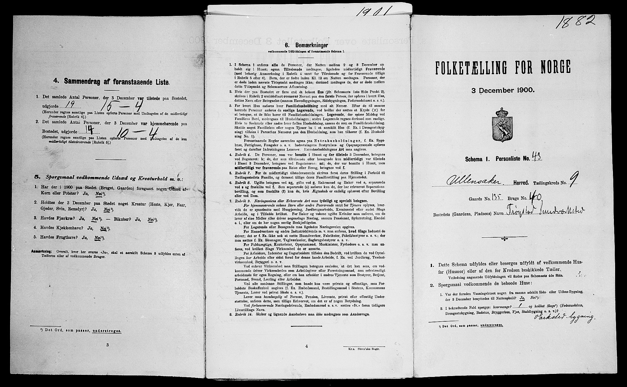 SAO, 1900 census for Ullensaker, 1900