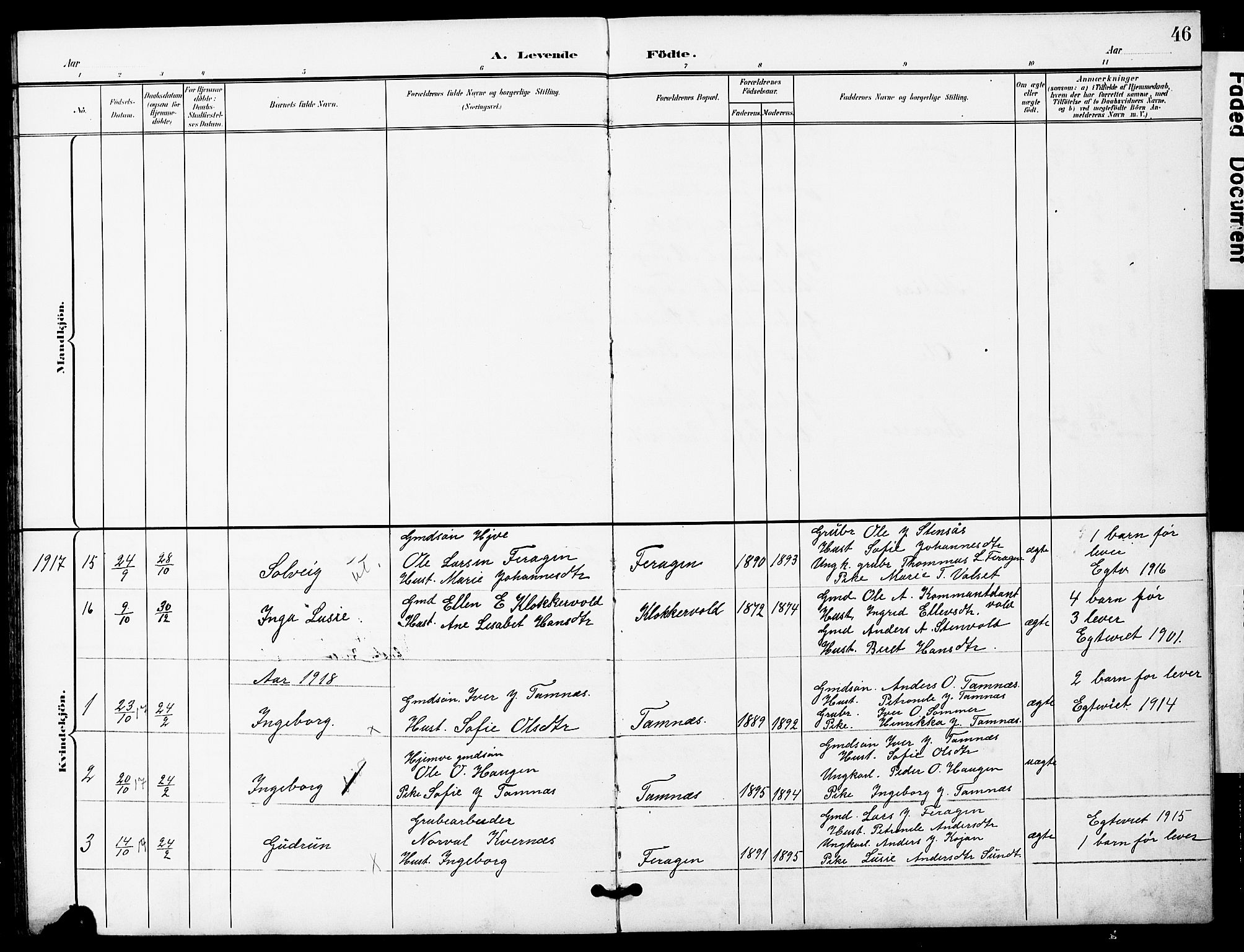 Ministerialprotokoller, klokkerbøker og fødselsregistre - Sør-Trøndelag, AV/SAT-A-1456/683/L0950: Parish register (copy) no. 683C02, 1897-1918, p. 46