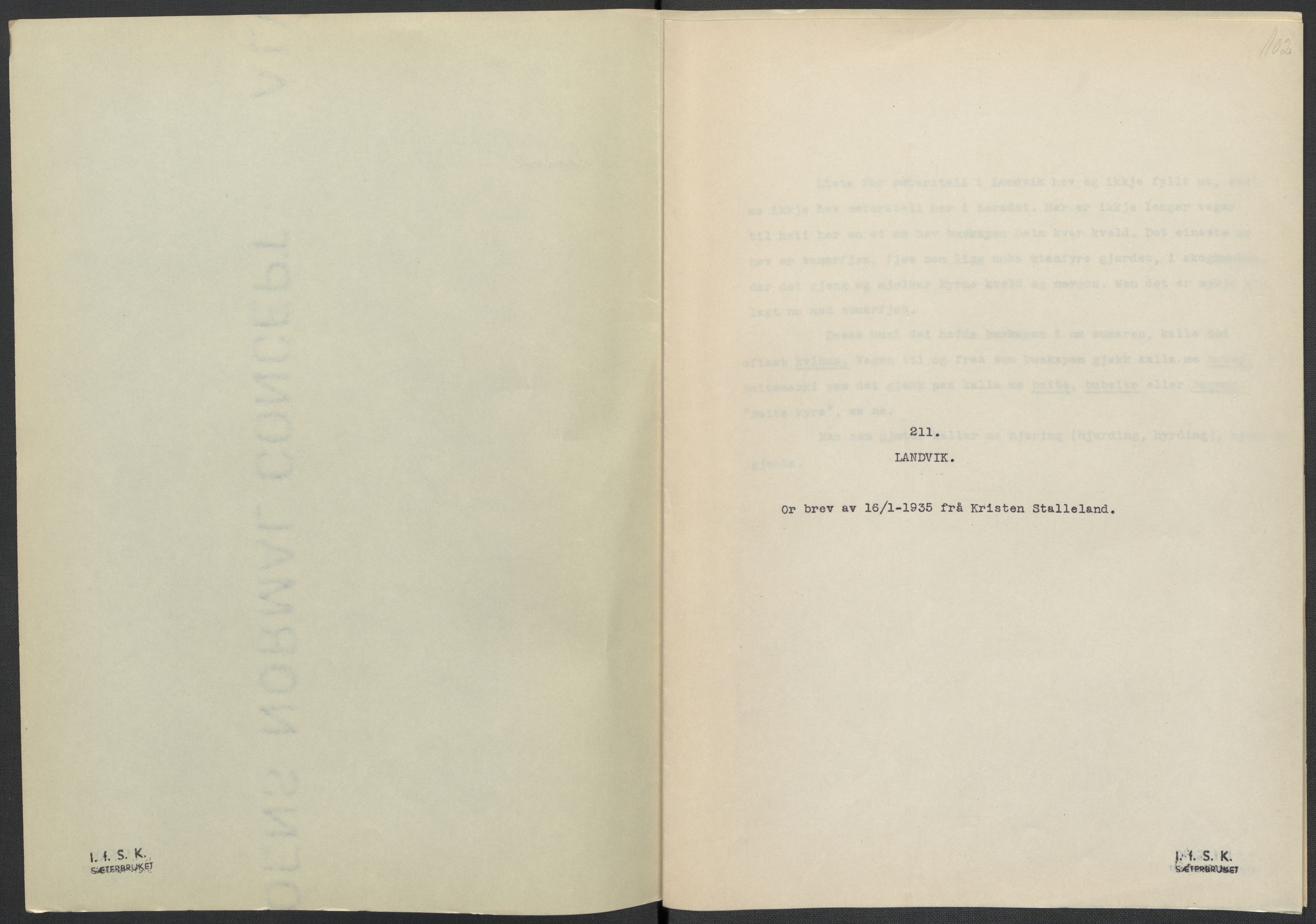 Instituttet for sammenlignende kulturforskning, RA/PA-0424/F/Fc/L0008/0001: Eske B8: / Aust-Agder (perm XIX), 1932-1938, p. 102