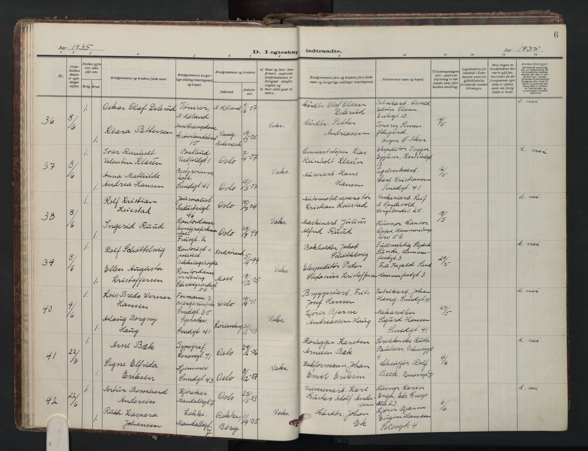 Grønland prestekontor Kirkebøker, AV/SAO-A-10848/F/Fa/L0020: Parish register (official) no. 20, 1935-1946, p. 6