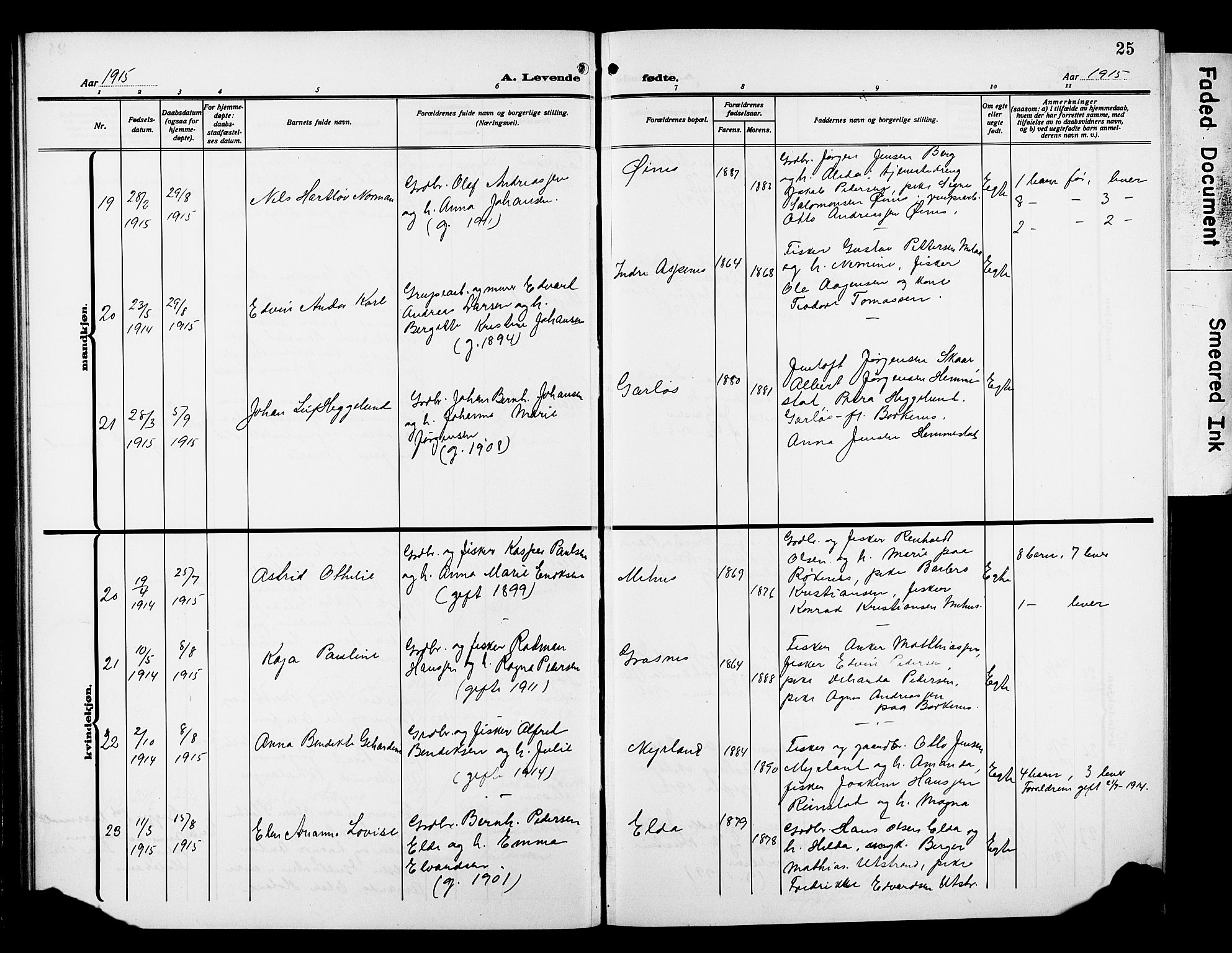 Kvæfjord sokneprestkontor, AV/SATØ-S-1323/G/Ga/Gab/L0006klokker: Parish register (copy) no. 6, 1912-1931, p. 25