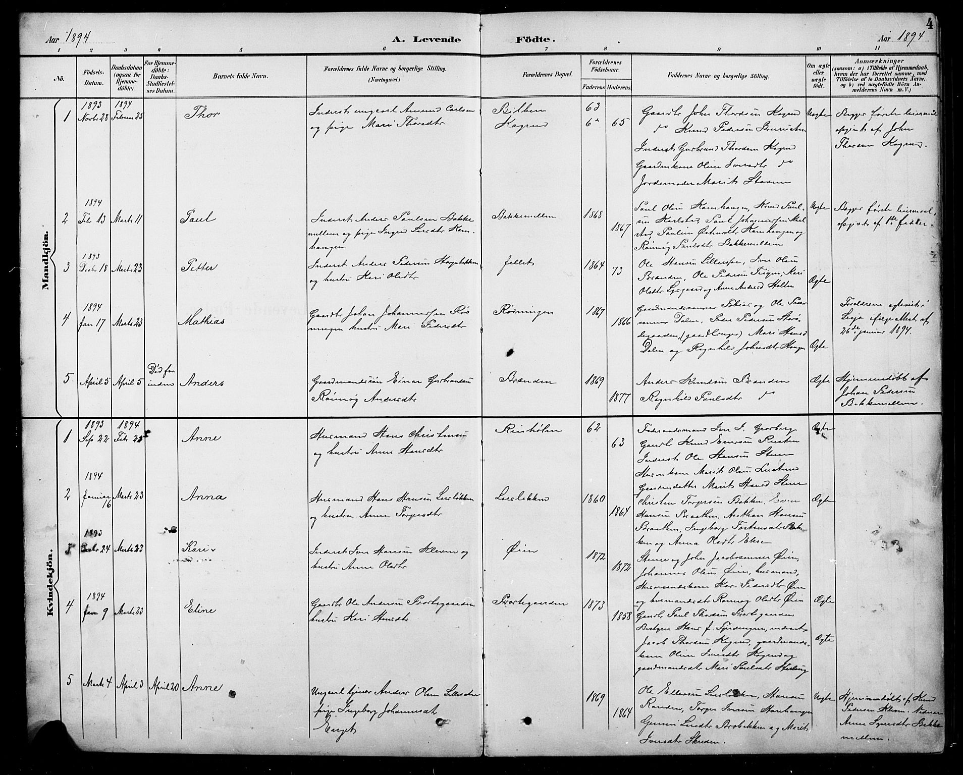 Sel prestekontor, SAH/PREST-074/H/Ha/Hab/L0005: Parish register (copy) no. 5, 1894-1923, p. 4