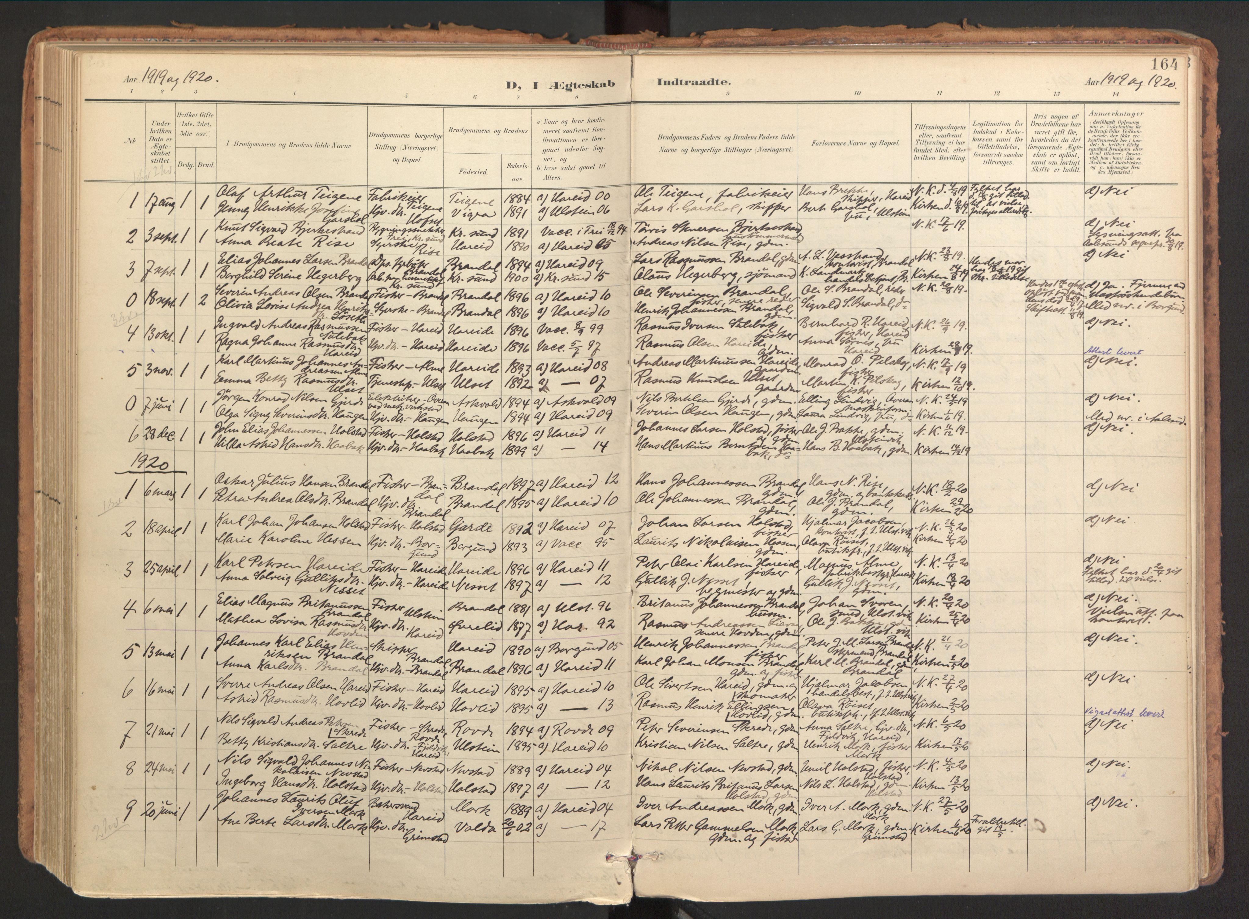 Ministerialprotokoller, klokkerbøker og fødselsregistre - Møre og Romsdal, SAT/A-1454/510/L0123: Parish register (official) no. 510A03, 1898-1922, p. 164