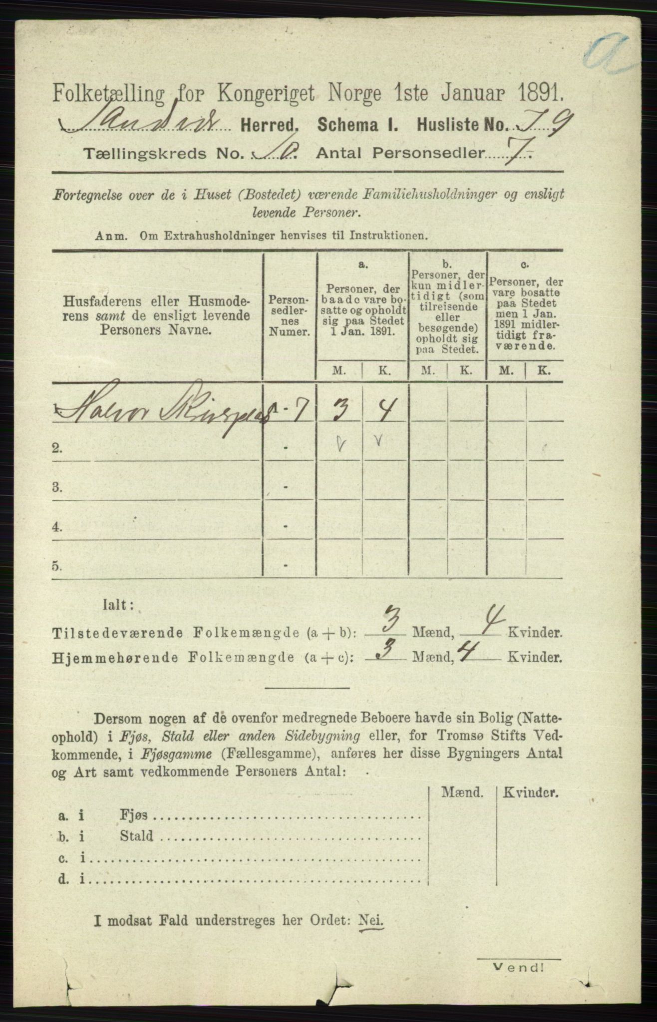 RA, 1891 census for 0629 Sandsvær, 1891, p. 4916