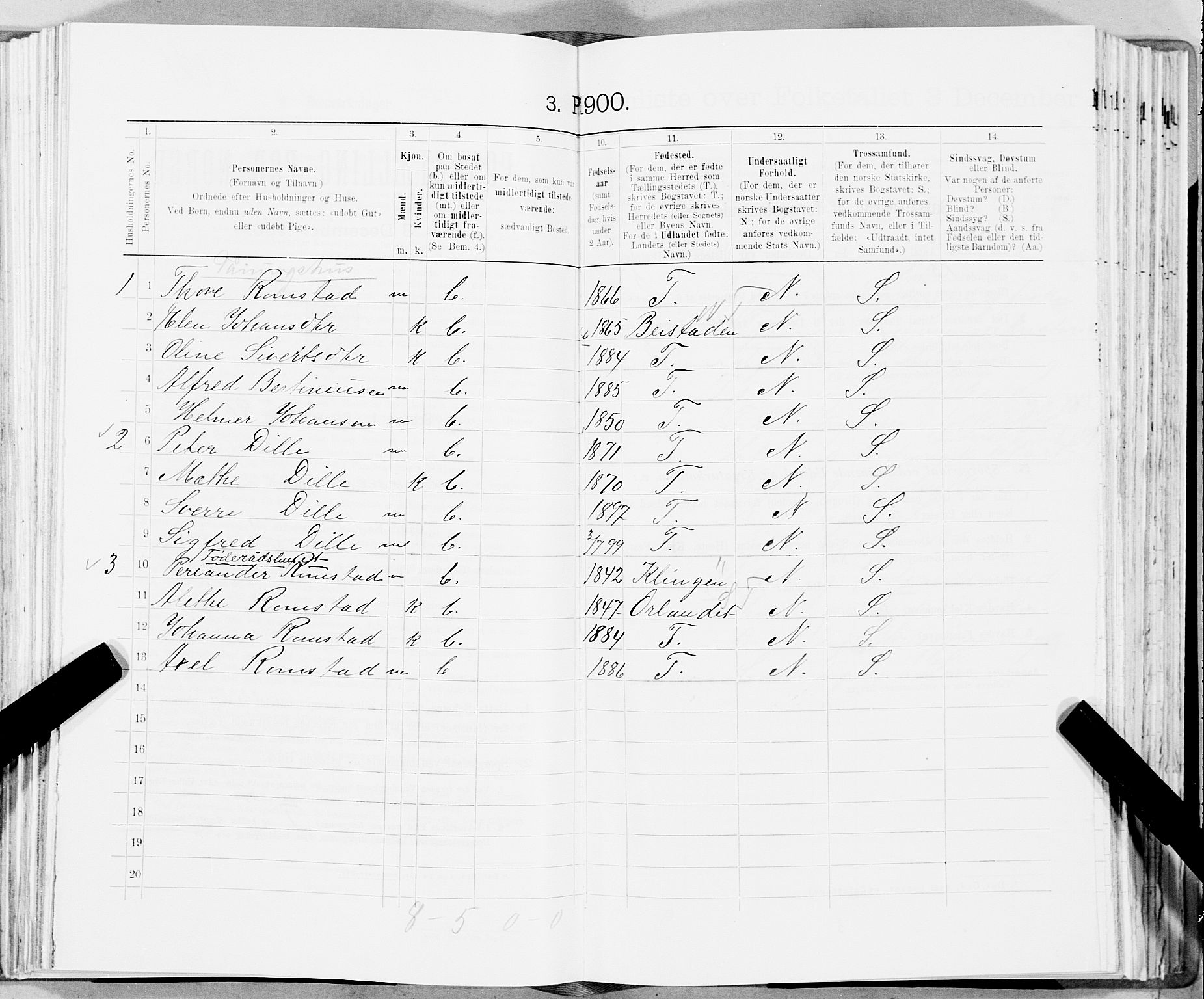 SAT, 1900 census for Fosnes, 1900, p. 634