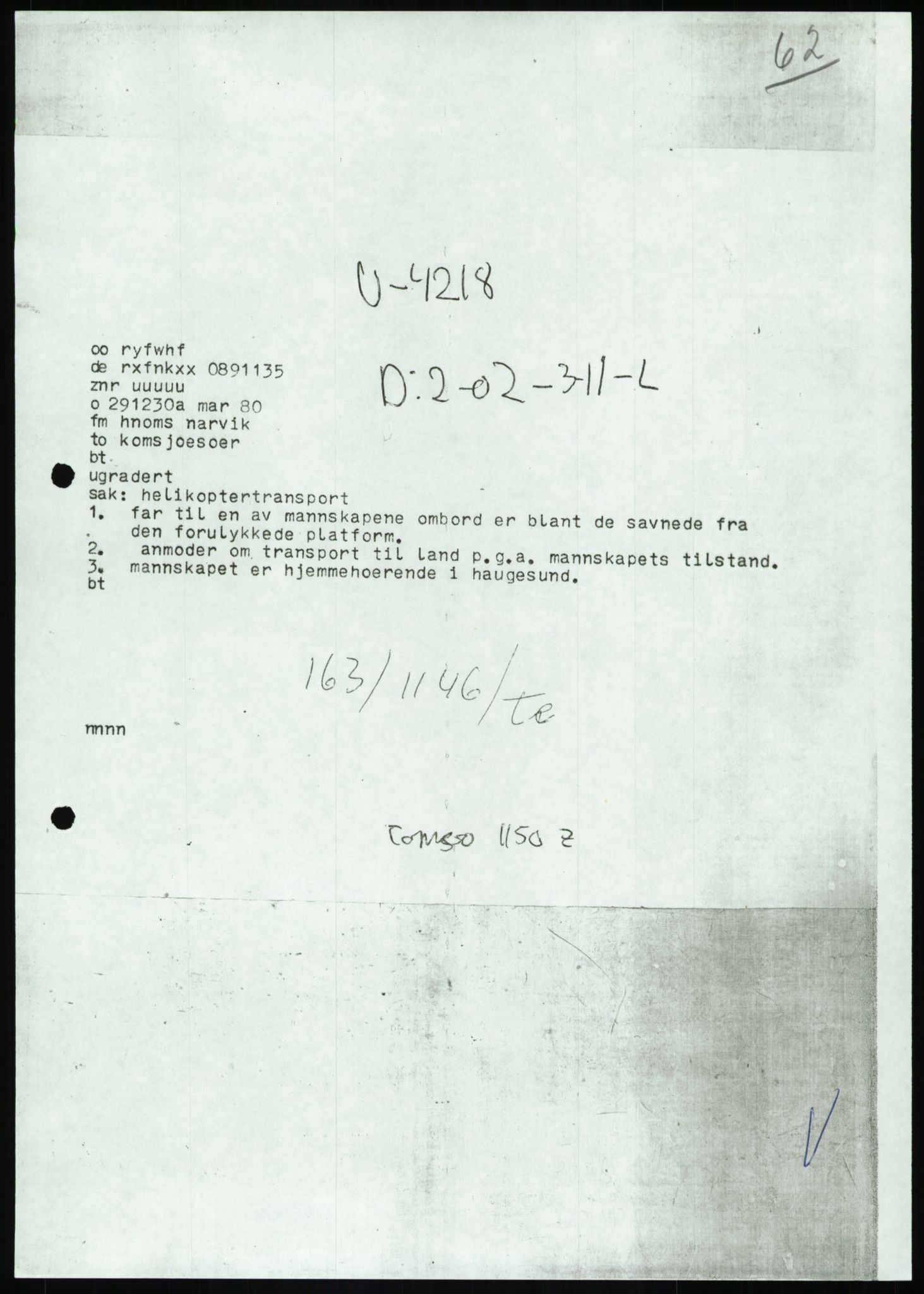 Justisdepartementet, Granskningskommisjonen ved Alexander Kielland-ulykken 27.3.1980, AV/RA-S-1165/D/L0017: P Hjelpefartøy (Doku.liste + P1-P6 av 6)/Q Hovedredningssentralen (Q0-Q27 av 27), 1980-1981, p. 208
