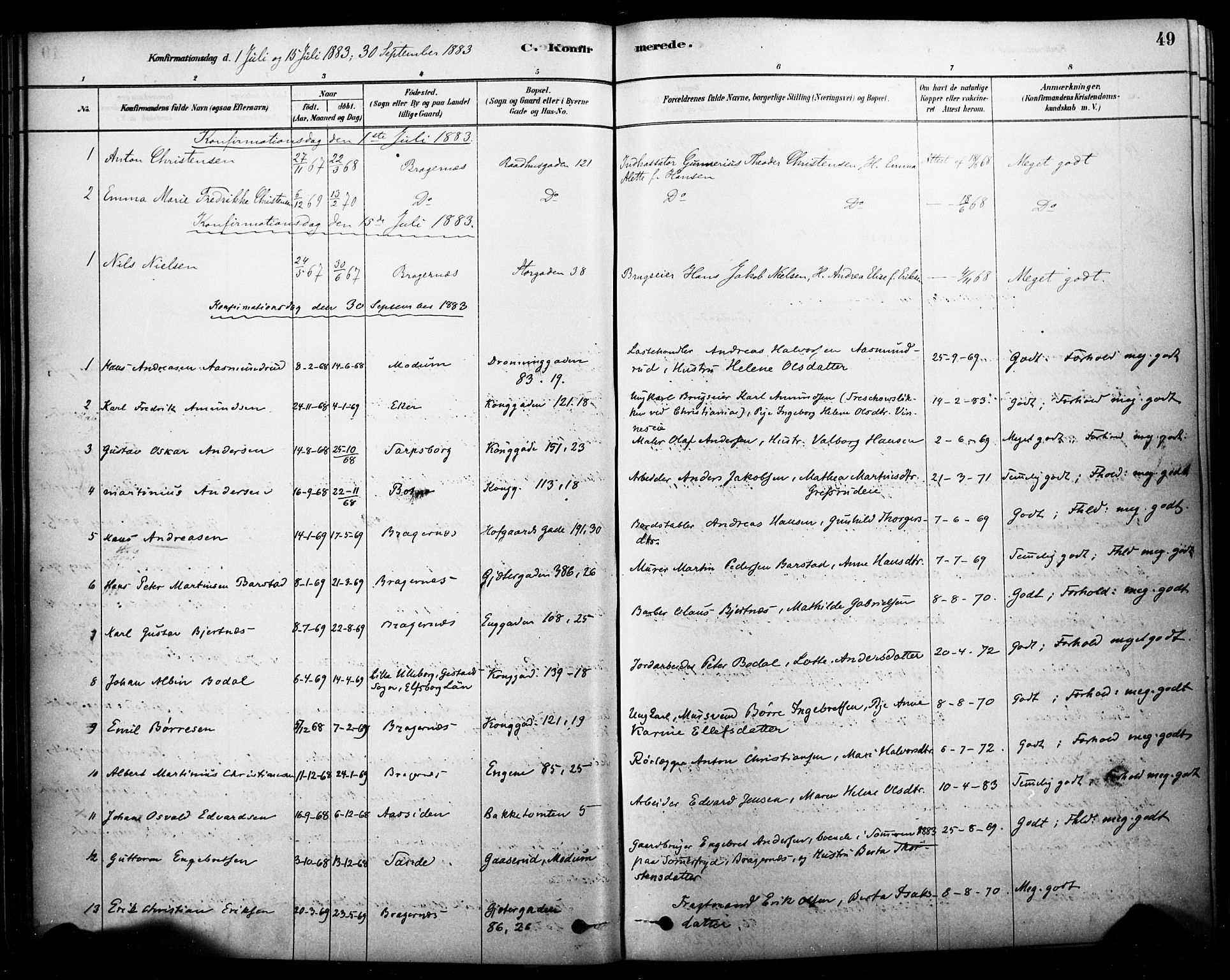 Bragernes kirkebøker, AV/SAKO-A-6/F/Fc/L0005: Parish register (official) no. III 5, 1878-1890, p. 49