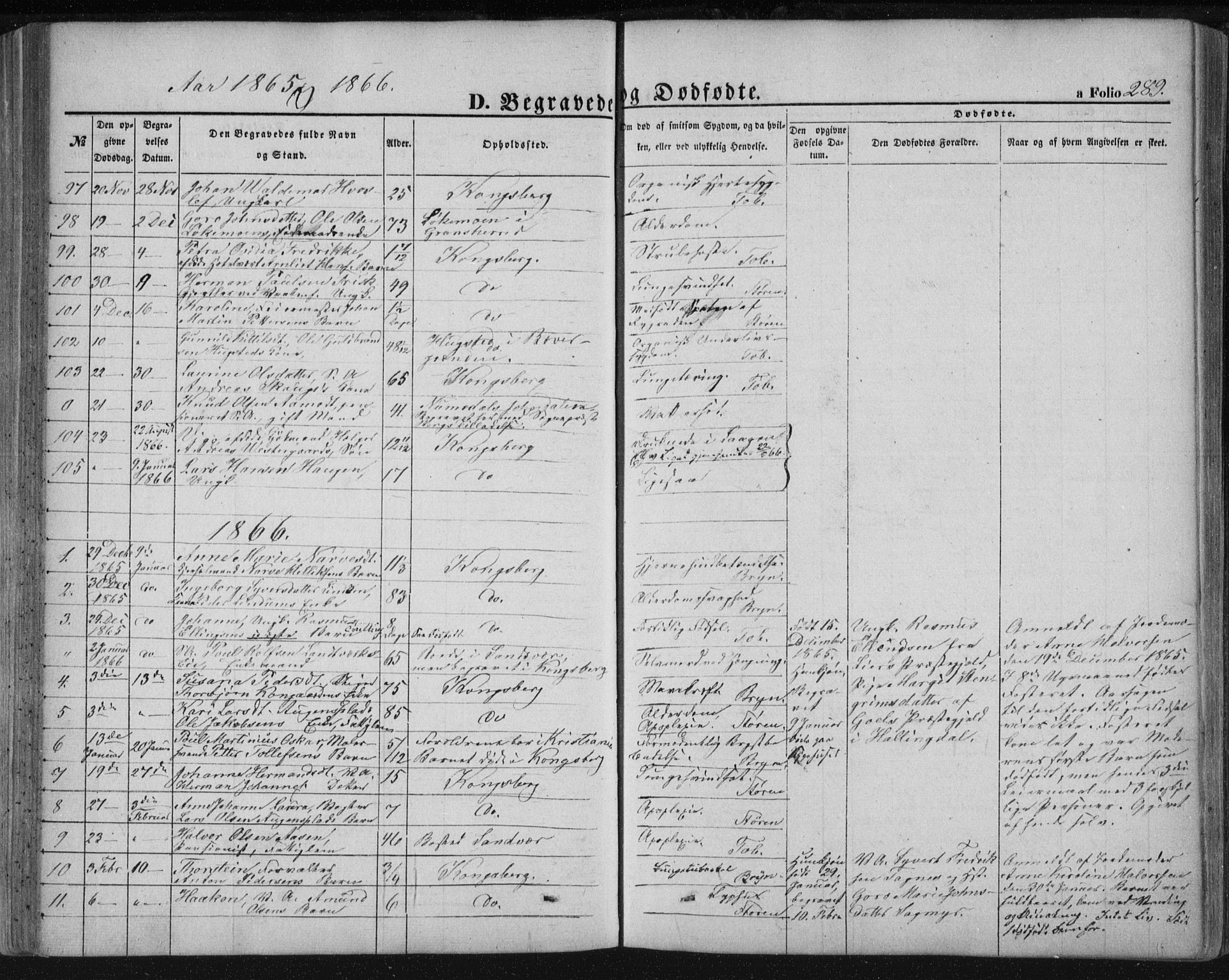 Kongsberg kirkebøker, SAKO/A-22/F/Fa/L0010: Parish register (official) no. I 10, 1859-1875, p. 289