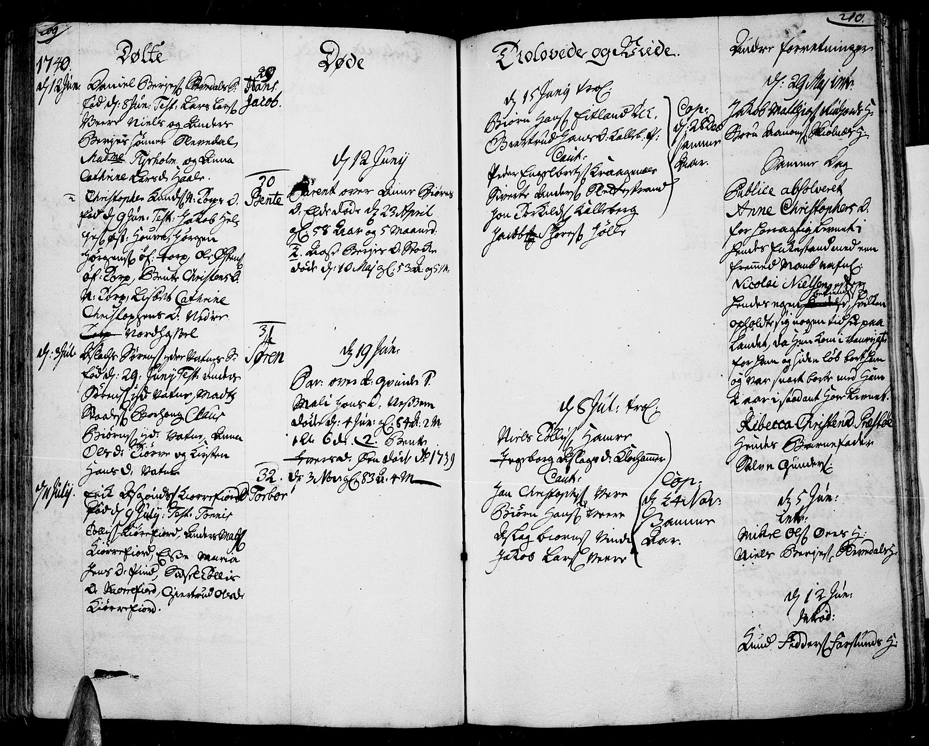 Lista sokneprestkontor, AV/SAK-1111-0027/F/Fa/L0002: Parish register (official) no. A 2 /1, 1726-1742, p. 209-210