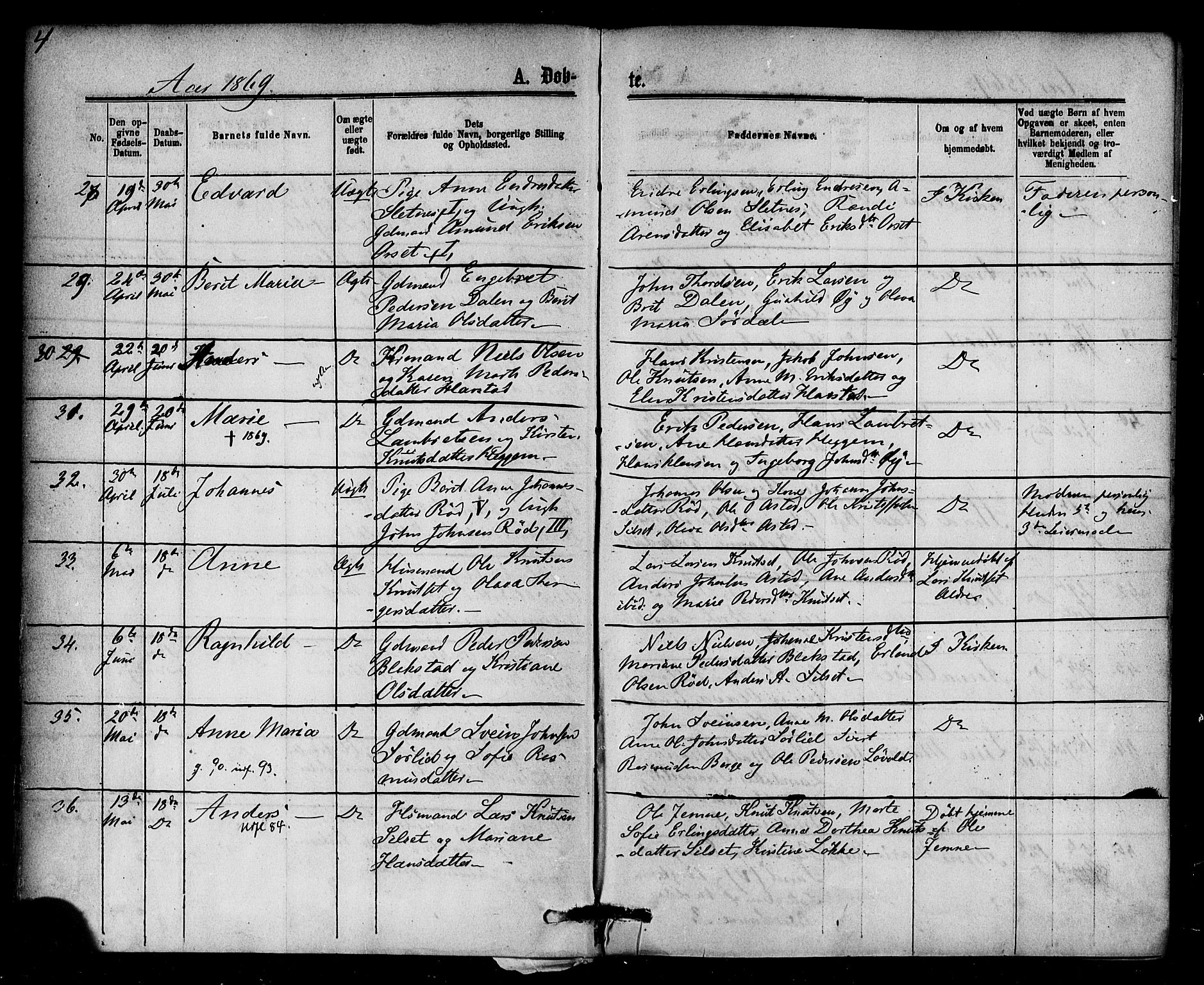 Ministerialprotokoller, klokkerbøker og fødselsregistre - Møre og Romsdal, AV/SAT-A-1454/584/L0966: Parish register (official) no. 584A06, 1869-1878, p. 4