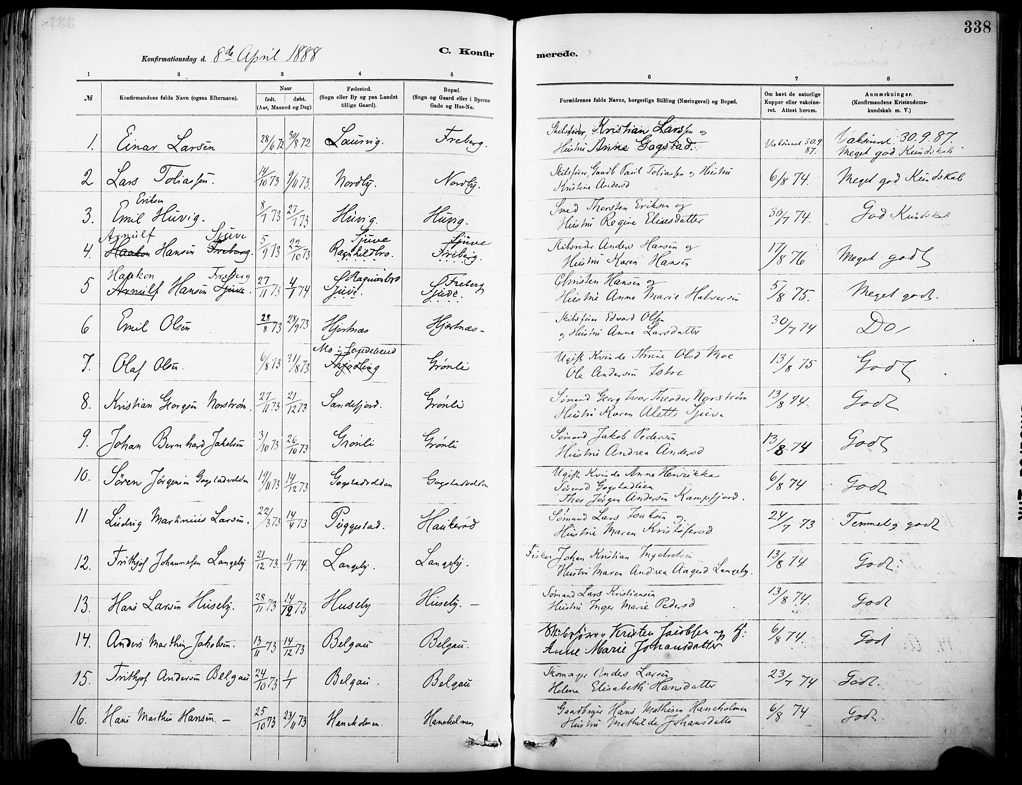 Sandar kirkebøker, SAKO/A-243/F/Fa/L0012: Parish register (official) no. 12, 1883-1895, p. 338